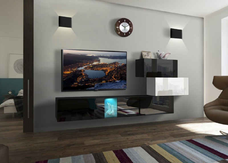 ROYAL24_MARKT Wohnwand 2024 - Luxus und Stil, Hochwertige Materialien für Wohnzimmer., (Komplett Set, 5-St., Premium - AN84), Premium-Qualität - Elegantes Styling - Aktuell 2024 '