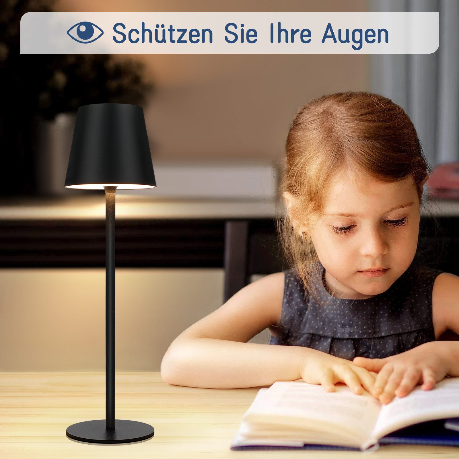 ZMH Tischleuchte LED 2er-Set Kabellos Touch Dimmbar USB-C Nachttisch Büro Schlafzimmer, LED fest integriert, 3000-6500K, 2W,Warmweiß-Neutralweiß-Kaltweiß,Akku 2 – Bild 5 von 5