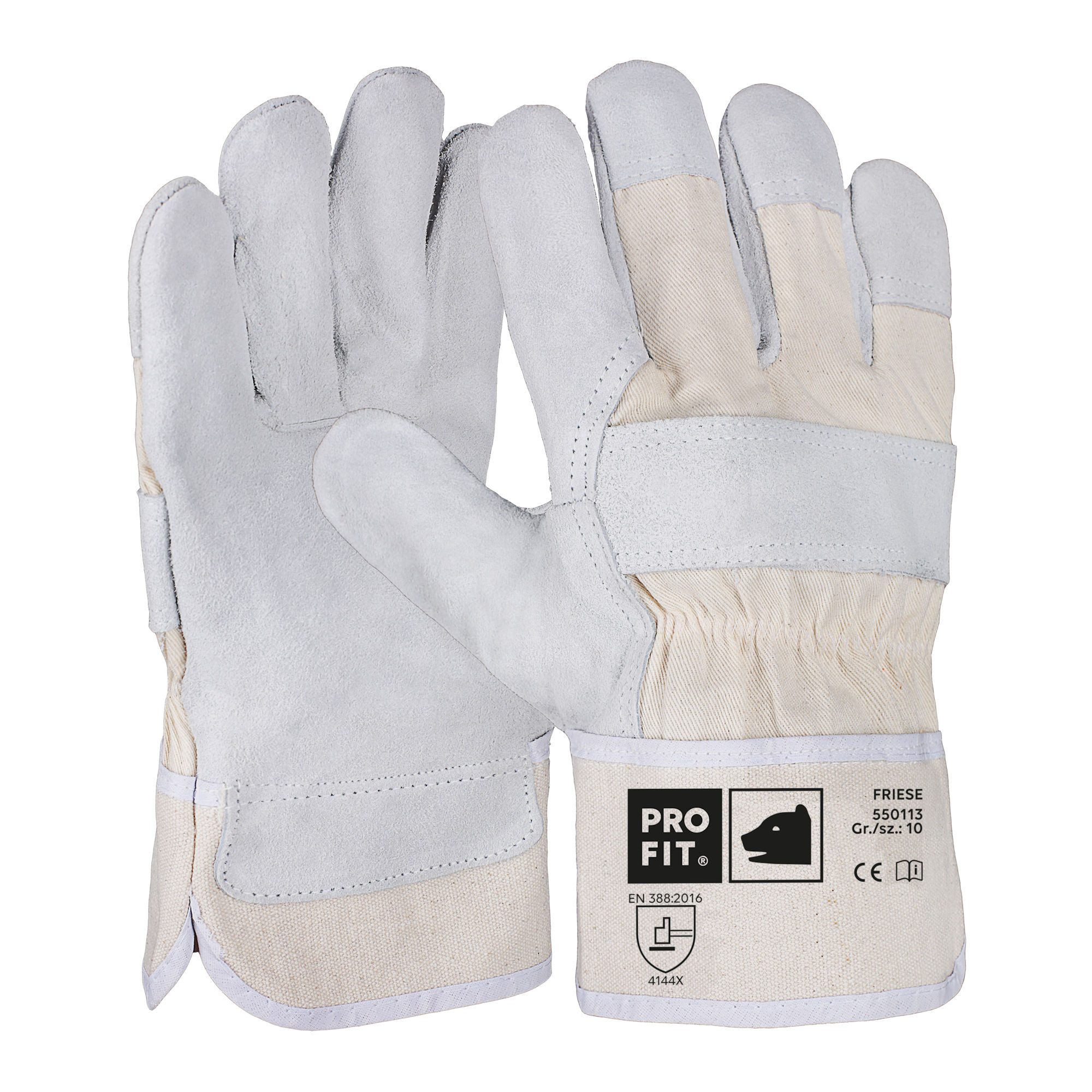 Fitzner Leder-Arbeitshandschuhe Rindspaltleder Arbeitshandschuh FRIESE, natur, Canvas-Stulpe