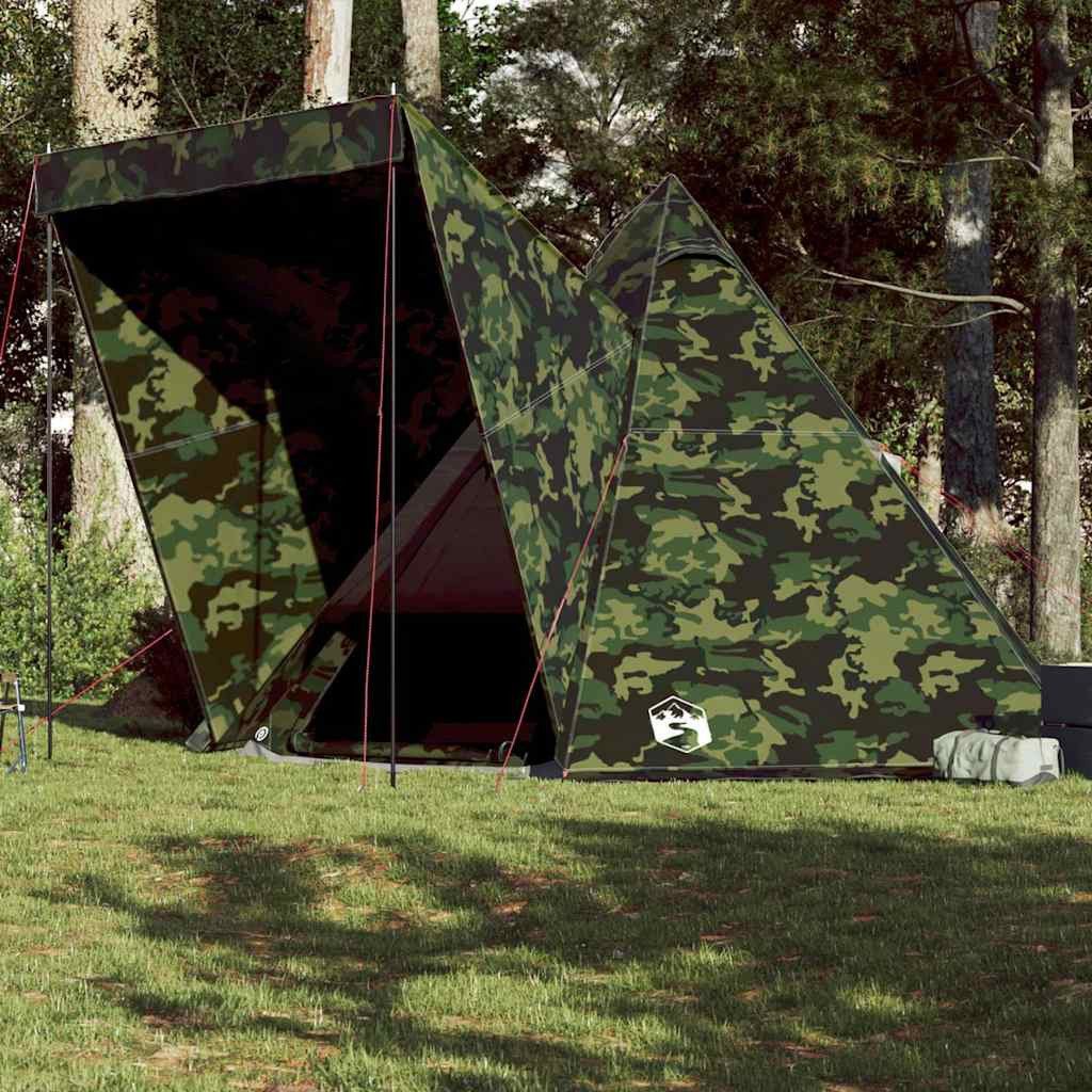 furnicato Faltzelt Familienzelt Tipi 408x350x240 cm Tarnung, (1 tlg), Campingzelt für 6 Personen mit E-Anschluss und abnehmbarem Überzelt