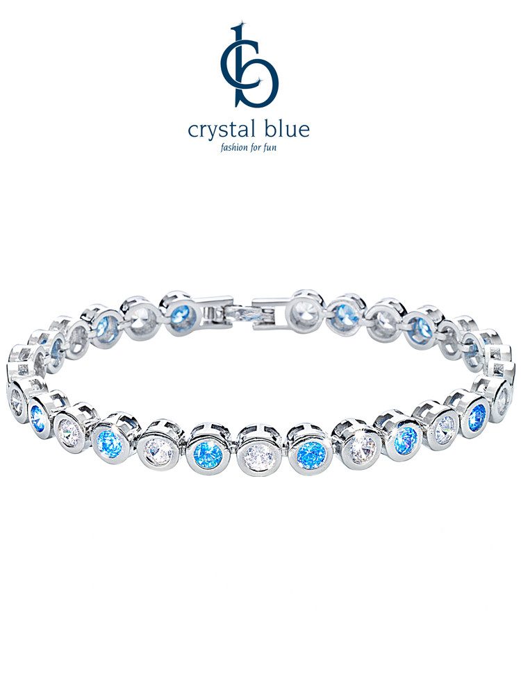 crystal blue Tennisarmband Facetteschliff Zirkonia Kristalle Klappverschluß günstig online kaufen