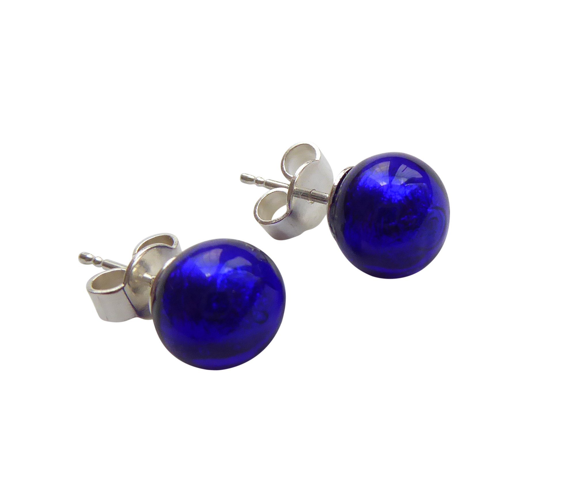 Mugello Paar Ohrstecker Murano Stecker dunkelblau Sterlingsilber Hingucker Handarbeit, Handgearbeitetes Muranoglas mit eingearbeitetem Blattgold aus Italien