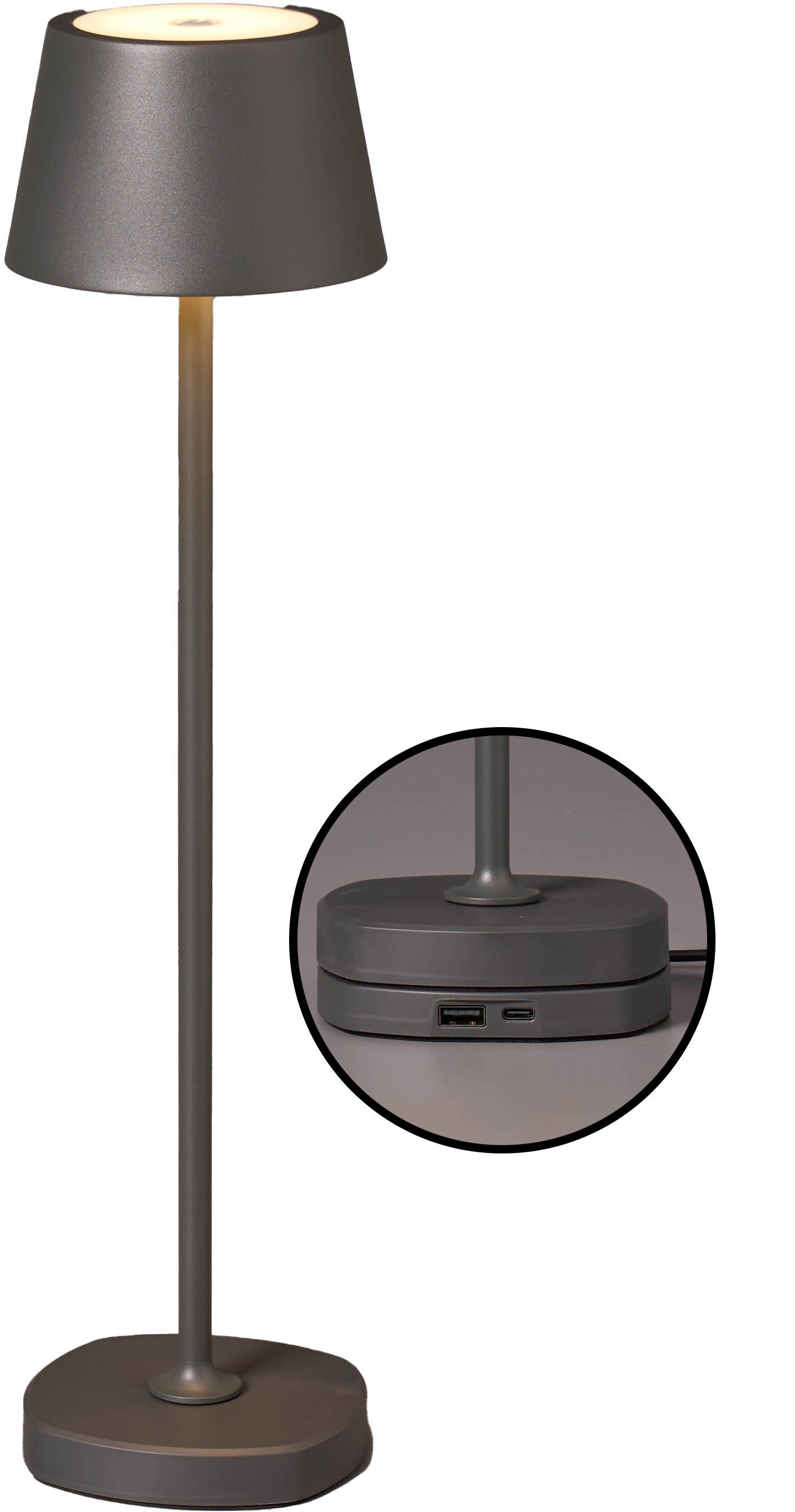 Northpoint Tischleuchte LED Akku Tischlampe mit Ladestation max. 45cm hoch warmweiße dimmbar grau