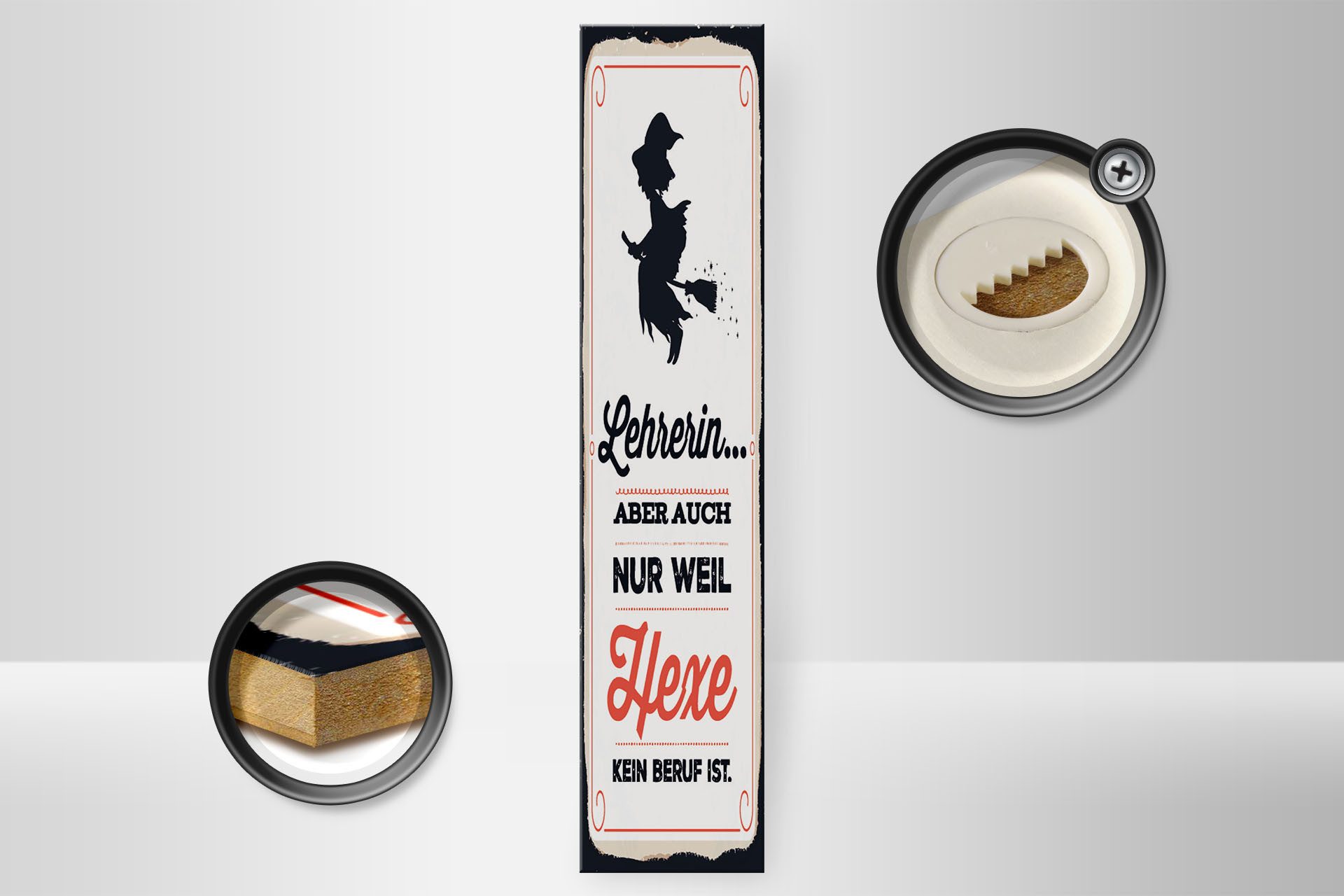 Femer GmbH Holzbild Spruch 46x10 cm Lehrerin Hexe kein Beruf, (1 St), Glatte Holzfaserplatte (MDF), vorn beschichtet