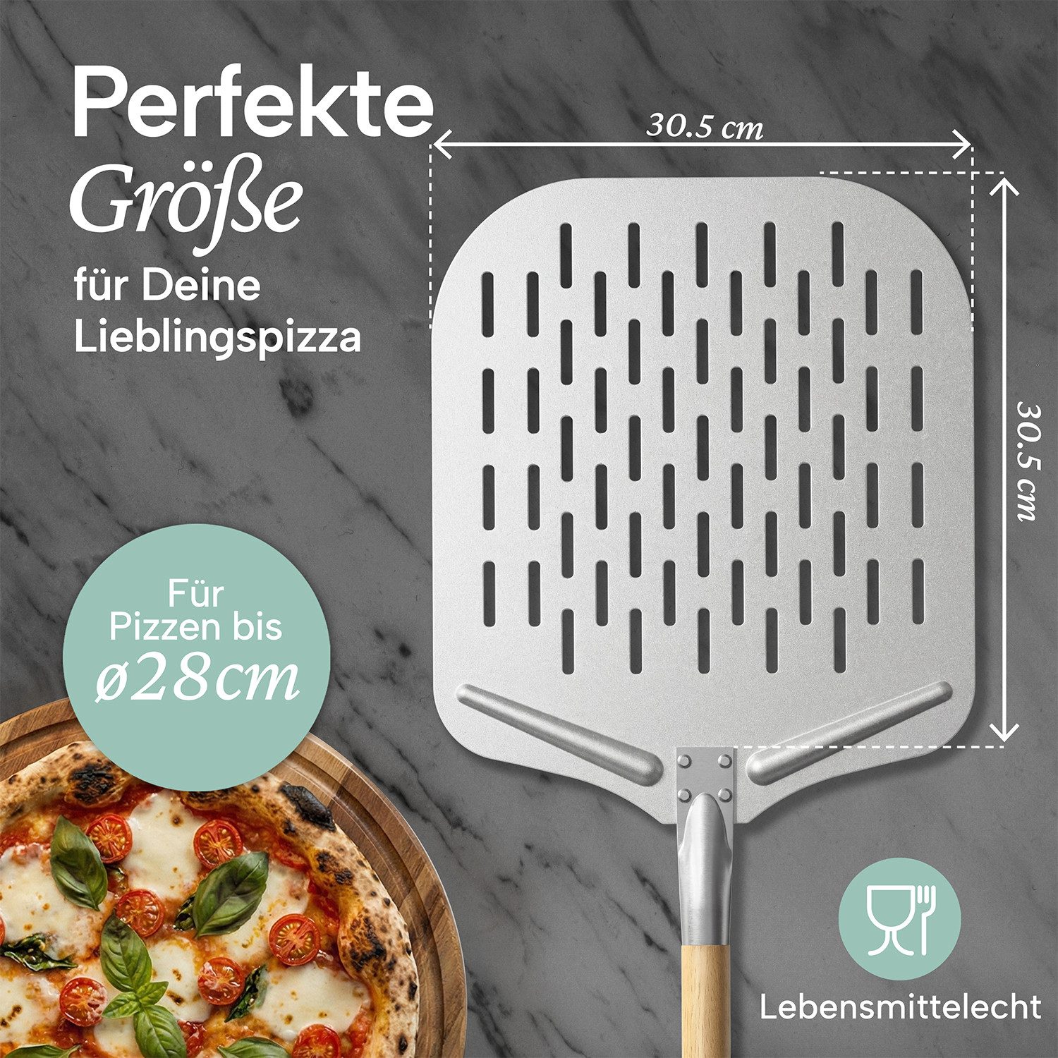 Blumtal Pizzaschieber Pizzaschaufel mit großer Fläche und abnehmbaren Griff, 30,5cm x 30,5cm – Bild 3 von 5