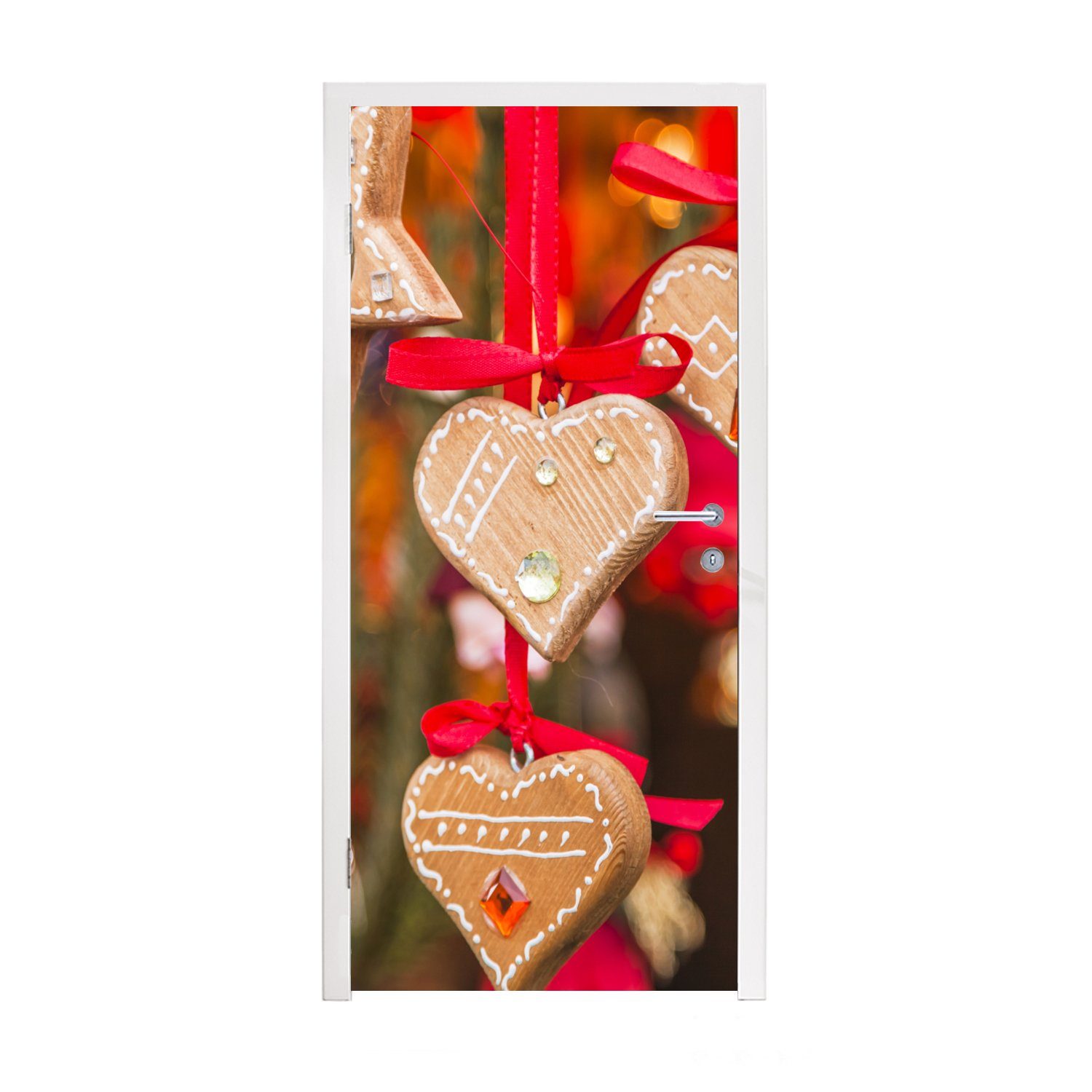 MuchoWow Türtapete Die hängende Herzdekoration auf dem Weihnachtsmarkt von Trient, Matt, bedruckt, (1 St), Fototapete für Tür, Türaufkleber, 75x205 cm
