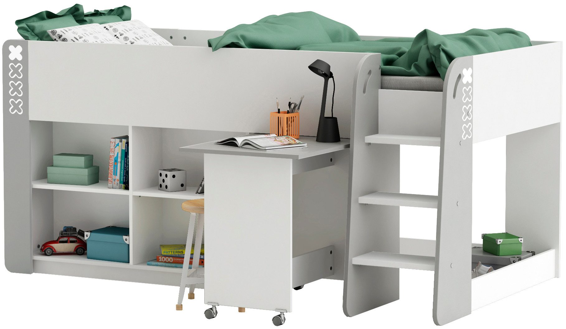Demeyere GROUP Hochbett HAMPTON Kombi Bett mit Schreibtisch Kombi Bett mit Schreibtisch auf Rollen – Bild 3 von 4