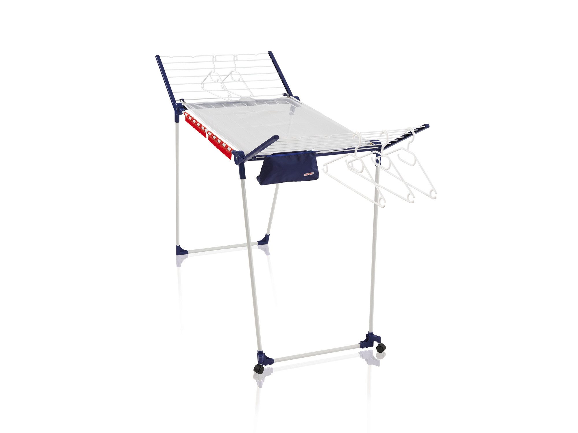 Leifheit Wäscheständer Standtrockner Pegasus 200 Solid Deluxe Mobile, 20m Trockenlänge, 107cm Flügelhöhe, mobil mit Rollen, Kleinteilehalter