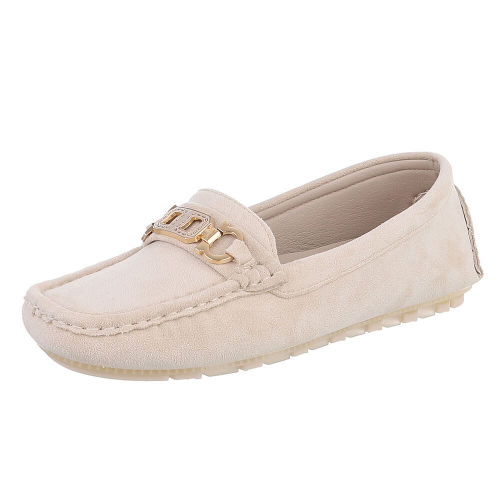Ital-Design Eleganter Mokassin für Damen mit Verschluss-Details Slipper (91260990) Flach Mokassins in Beige