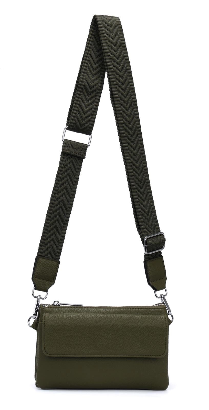 ITALYSHOP24 Geldbörse Damen Umhängetasche CrossBody Brieftasche Geldbörse Handytasche Reise (Tasche mit einem breitem Muster Stoffgurt/Umhängeband), Bodybag Cross Bag Schmucktasche Brieftasche Clutch Abendtasche