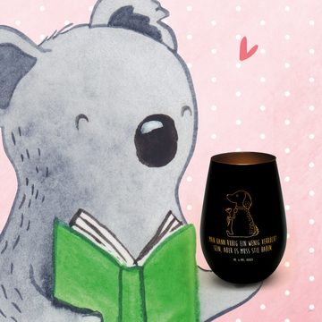 Mr. & Mrs. Panda Windlicht Hund Blume - Schwarz - Geschenk, Teelicht aus Glas, Teelicht, Kerze, (1 St), Matteffekt