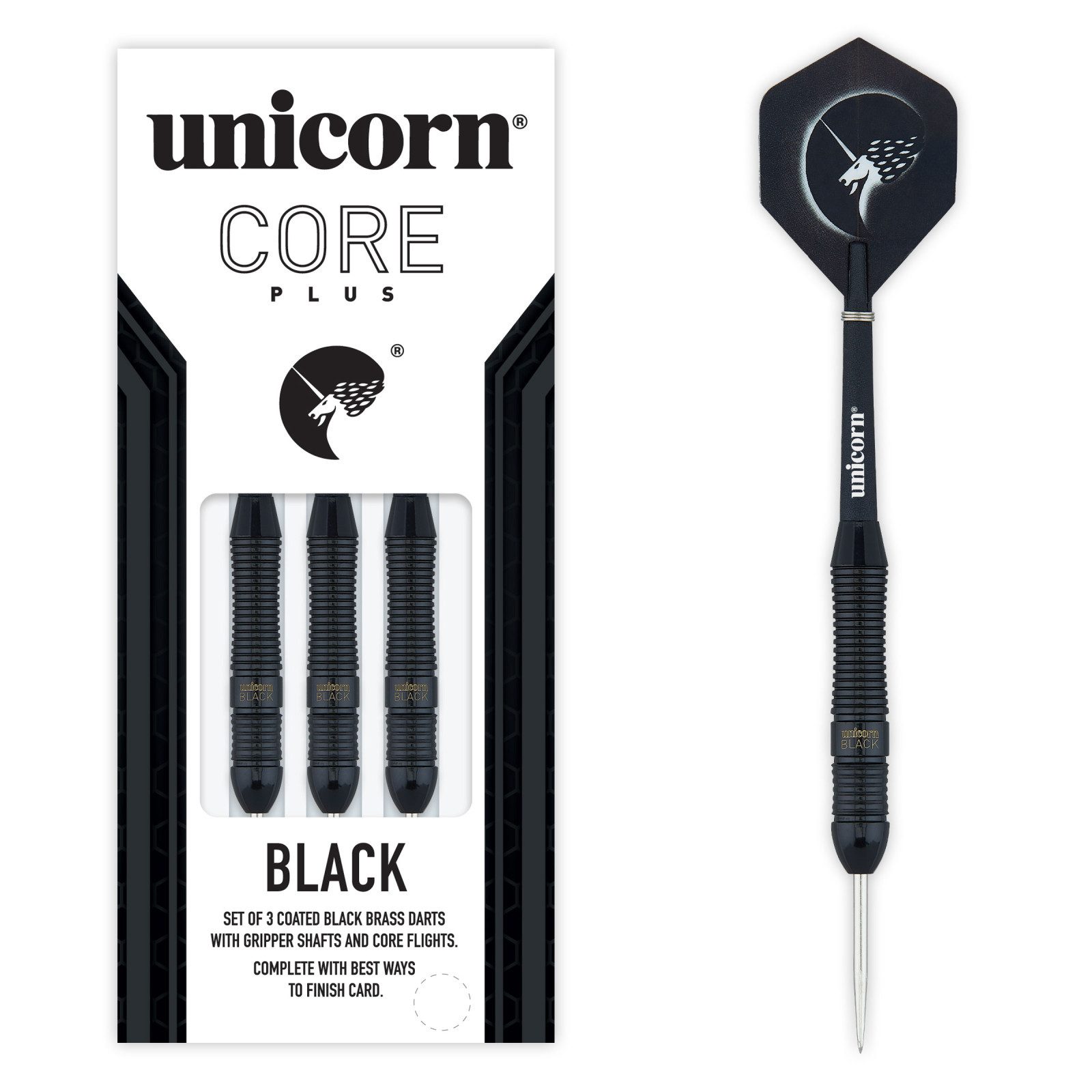 unicorn Dartpfeil Steeldart Core+, Br1, Messing, 22g., Schwarz