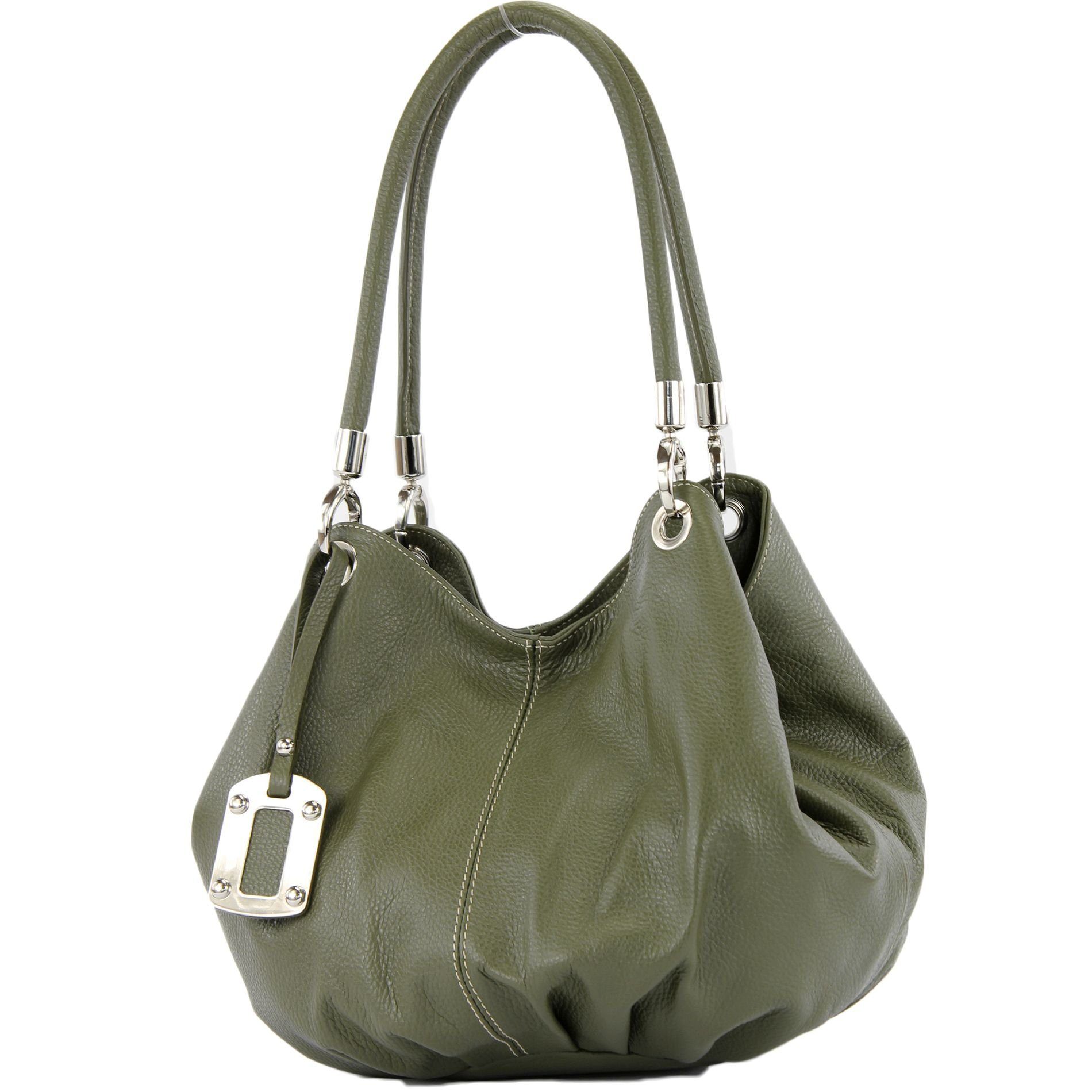 modamoda de Schultertasche 228, Echtleder Handmade in Italy Olivgrün