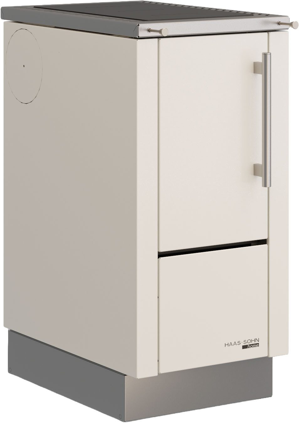Haas + Sohn Festbrennstoffherd HS 40 ohne Sichtfenster, weiß, Herdrahmen Edelstahl, Stahlkochplatte, Zeitbrand