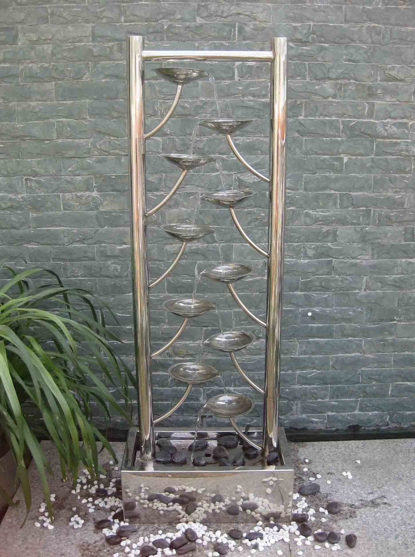 Zimmerbrunnen Wasserwand ca. 97CM aus Edelstahl in Blättenform mit LED-Beleuchtung