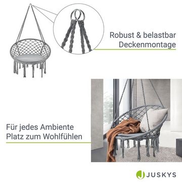 Juskys Hängesessel Cadras (mit Sitzkissen), mit gemütlichem Sitz und Rückenkissen, 120 kg Belastbarkeit