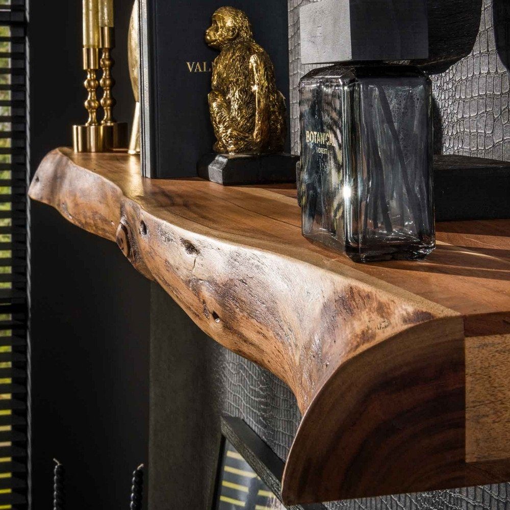 RINGO-Living Regal Wandregal Leslie in aus 80x1500x250mm, Möbel Natur-dunkel Akazienholz