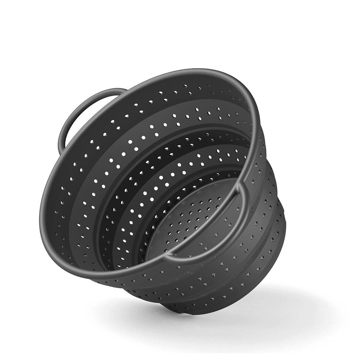 Hoffmann Germany Küchensieb Faltsieb Silikon Edelstahlring 23 cm anthrazit – platzsparend, Silikon, (1-St), 200°C, spülmaschinenfest, faltbar, Nudeln & Gemüse