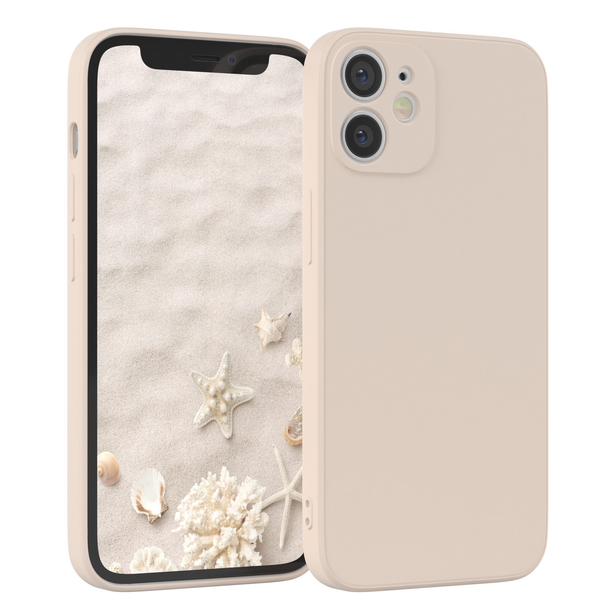 EAZY CASE Handyhülle für Apple iPhone 12 Mini Hülle Silikon 5,4 Zoll, Bumper Case Matt Slimcover Silikonschutzhülle elastisch Taupe / Beige