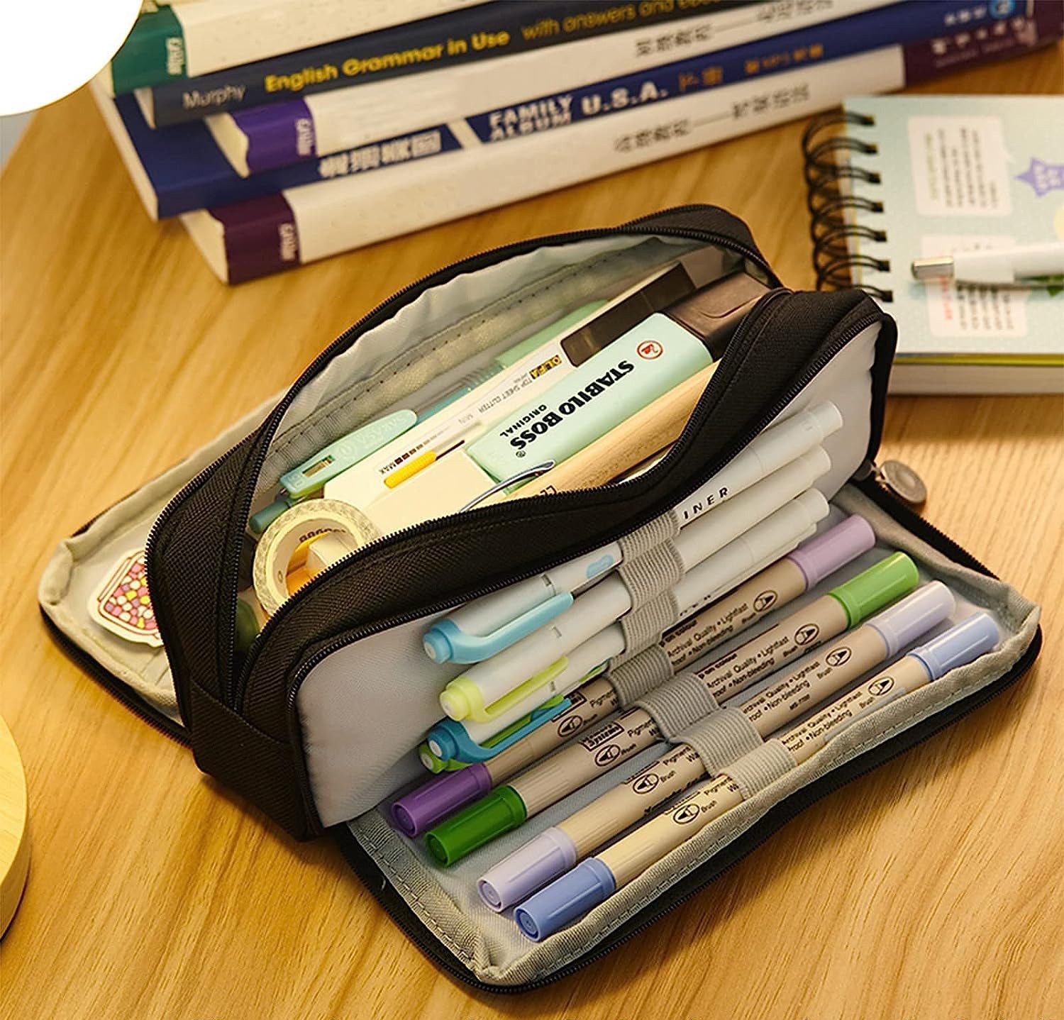 Bextsrack Schreibgeräteetui Große Kapazität Federmäppchen mit 3 Fächern, (1-tlg), Stiftemappe für Schule, Teenager, Mädchen, Jungen, Männer und Frauen