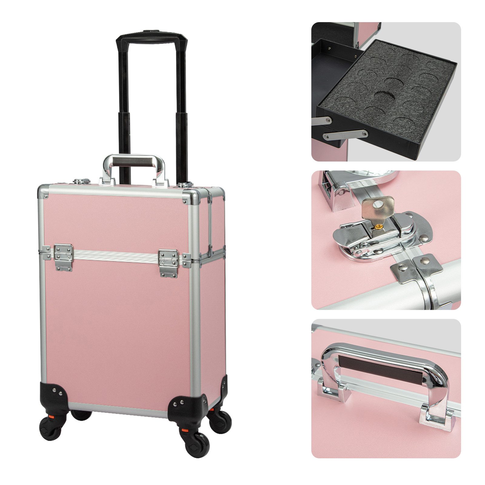 Youyijia Kosmetikkoffer Kosmetikkoffer im Trolley-Stil aus Aluminiumlegierung Koffer für Haar – Bild 4 von 5