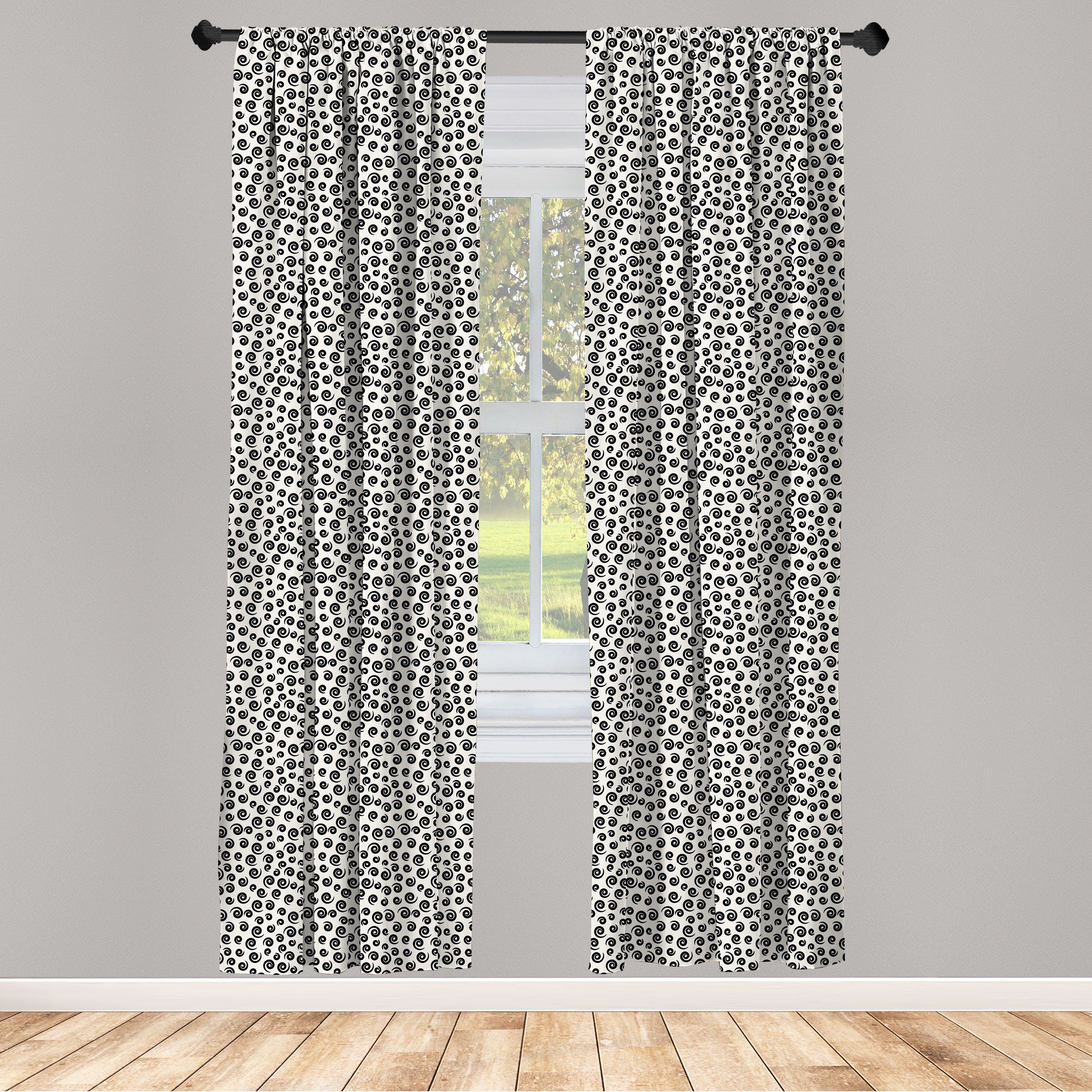 Gardine Vorhang für Wohnzimmer Schlafzimmer Dekor, Abakuhaus, Microfaser, Schwarz und weiß Spiral Curly Shapes
