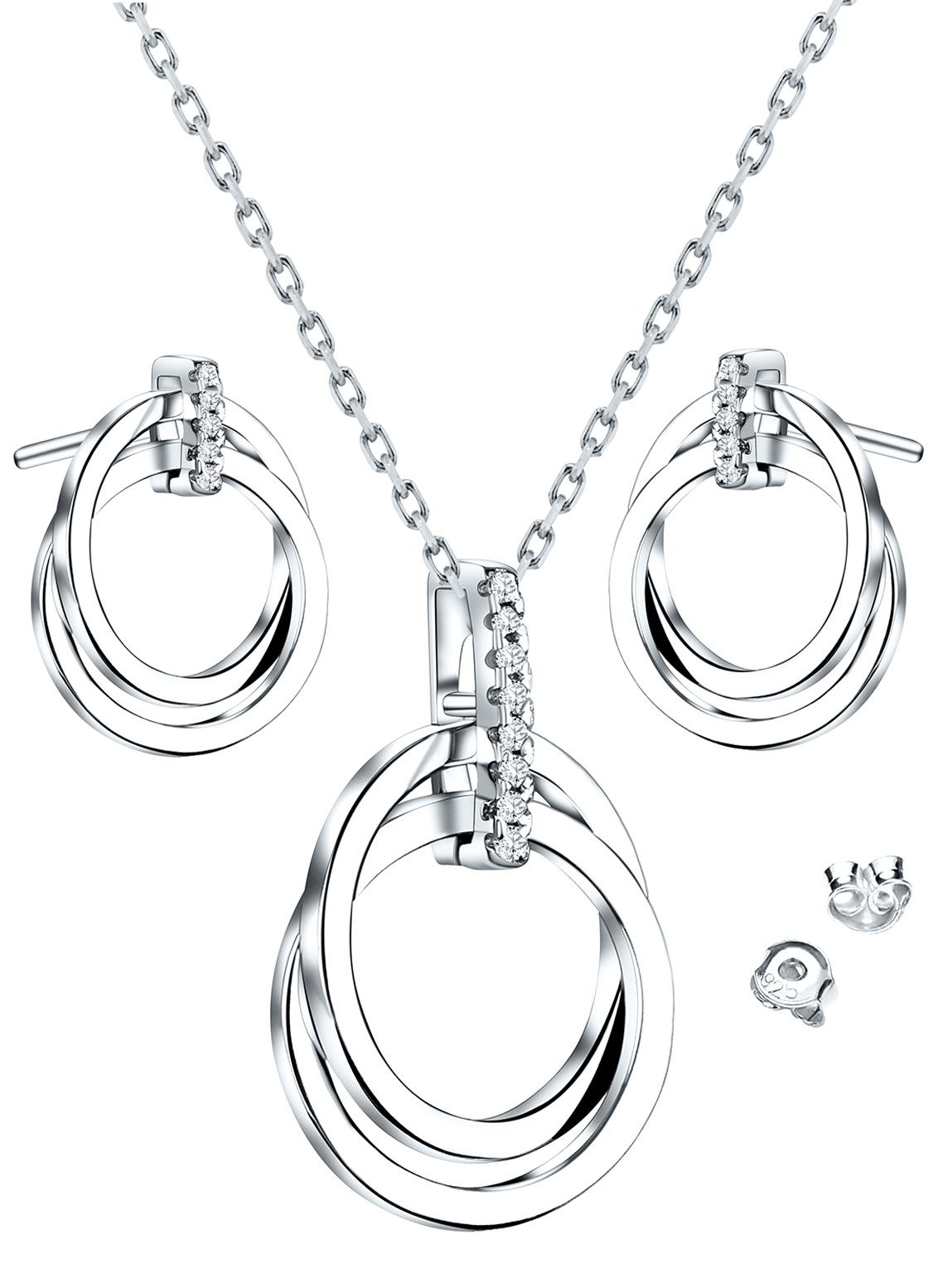 Limana Schmuckset 925 Silber Halskette mit Anhänger runde Ohrringe Ohrsteck günstig online kaufen