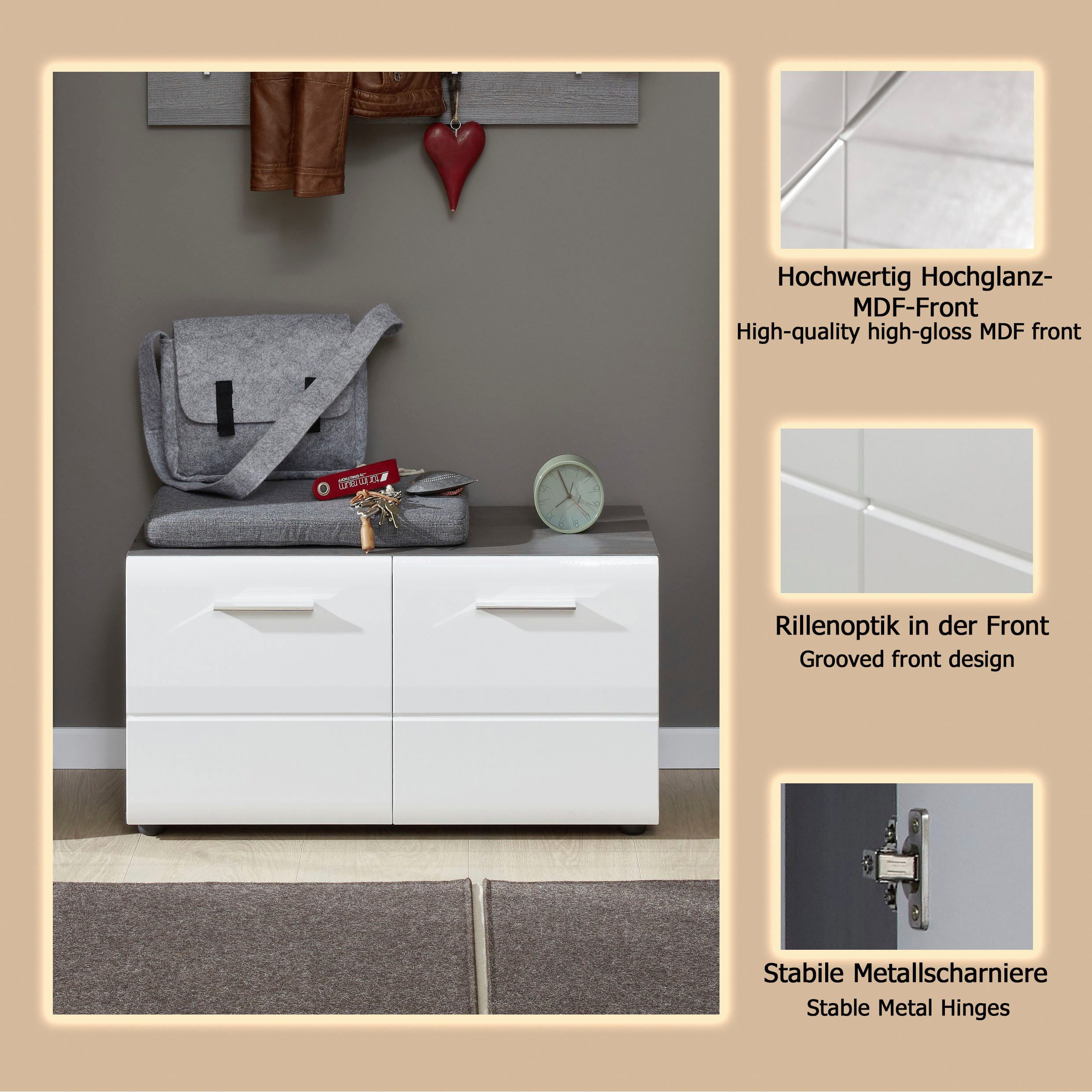 Home affaire Sitzbank Sovana, Sitzbank mit 2 Türen - (B/T/H) 80/35/41 cm