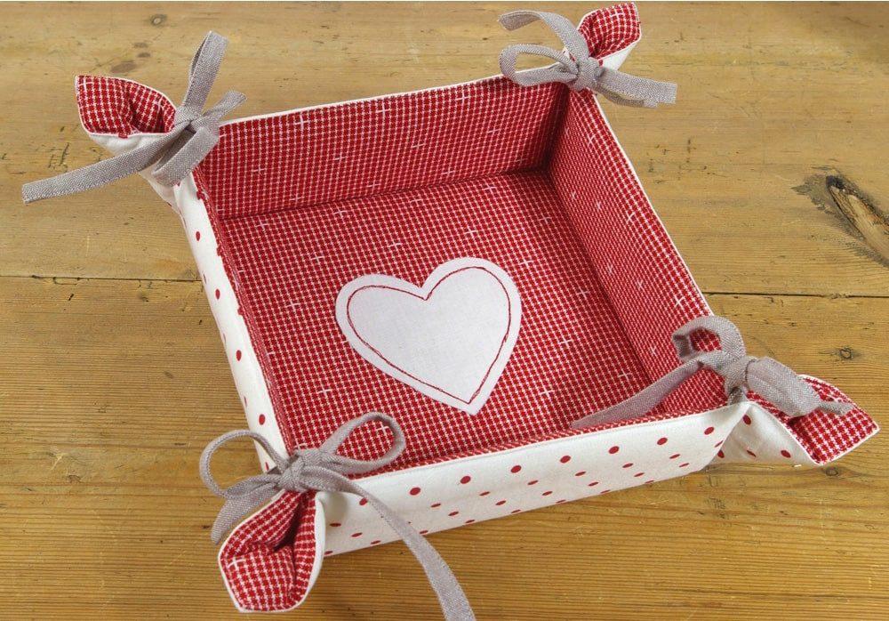 matches21 HOME & HOBBY Vorratsdose Brotkorb aus Stoff ROSI Rot weiß, kariert mit Herz, in 20x20 cm, Textil, (1-tlg), Wiederverwendbar & Waschbar bis 30 Grad
