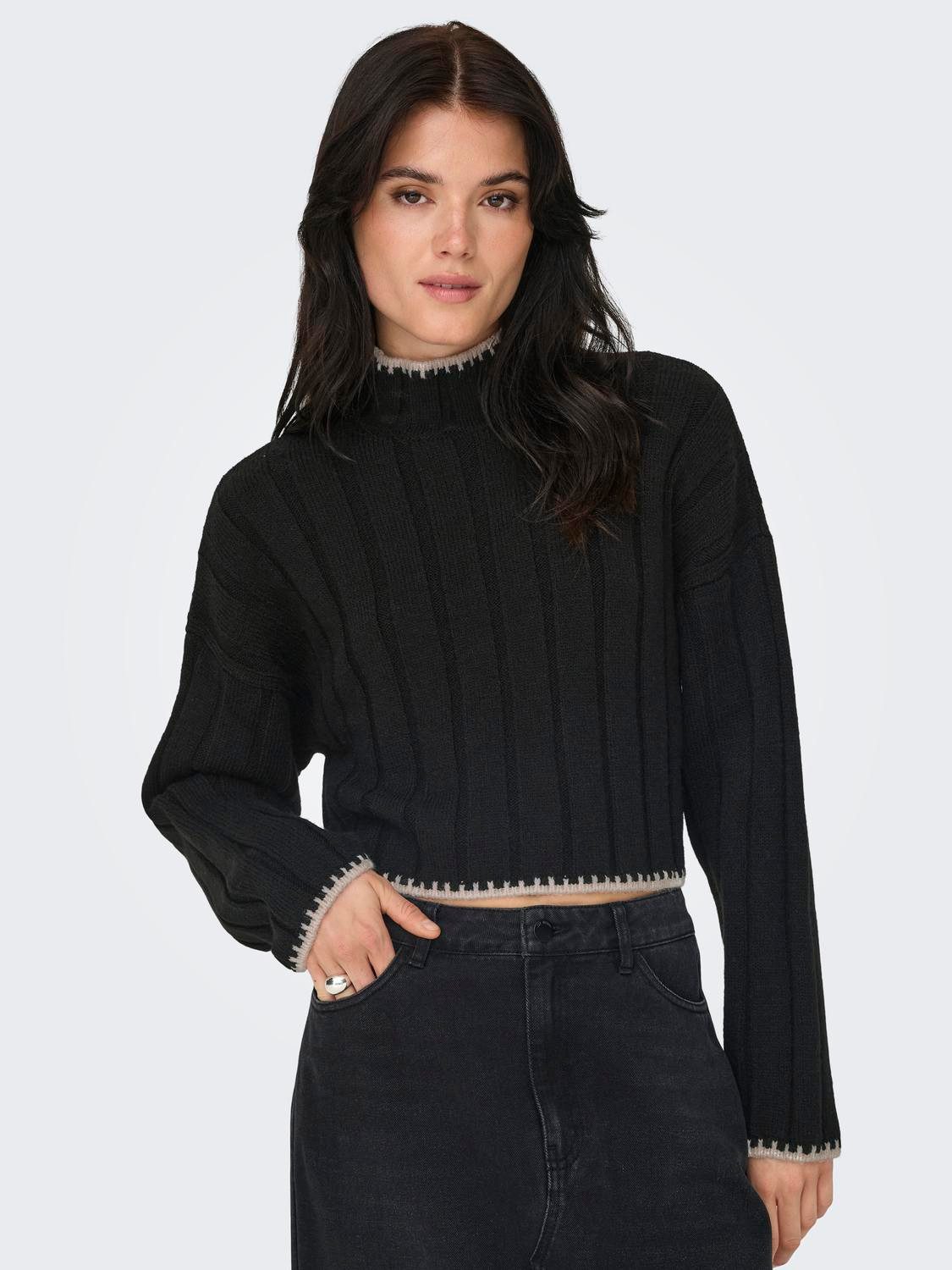 ONLY Strickpullover Strickpullover gerippt Langarm kurz günstig online kaufen
