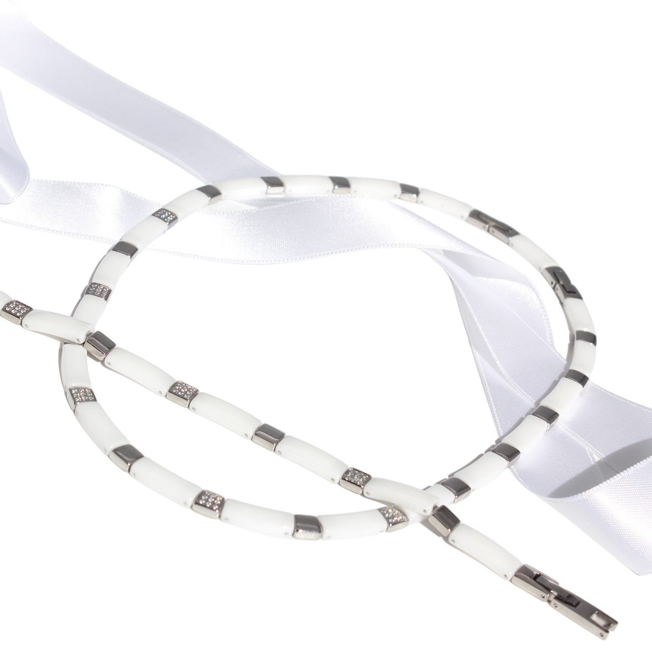 ELLAWIL Collier Collier und Armband aus Keramik und Edelstahl weiß/silber ( günstig online kaufen