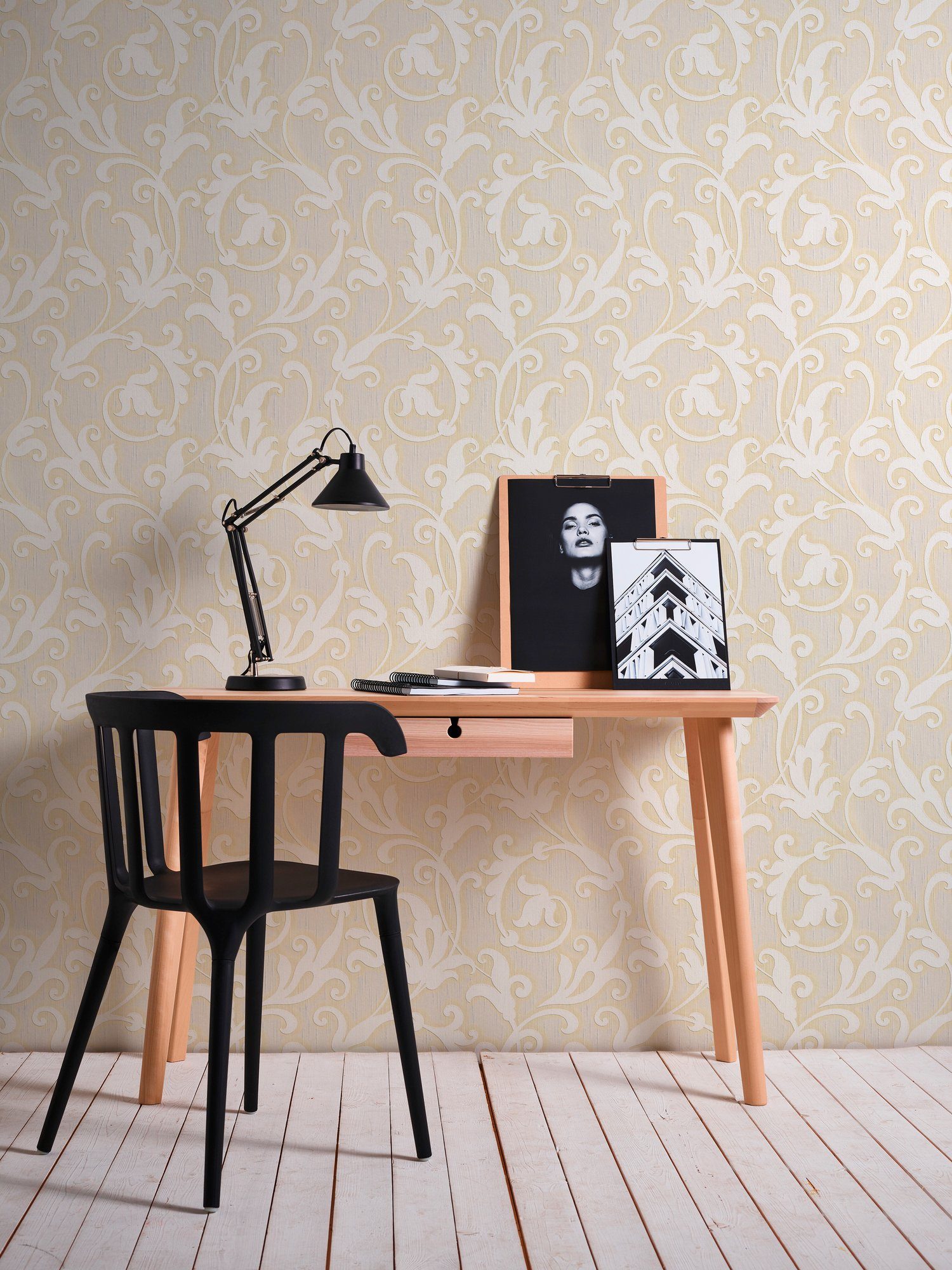 A.S. Création Architects Paper Textiltapete Barock Barock, samtig, Tapete Tessuto, creme/beige/gold floral