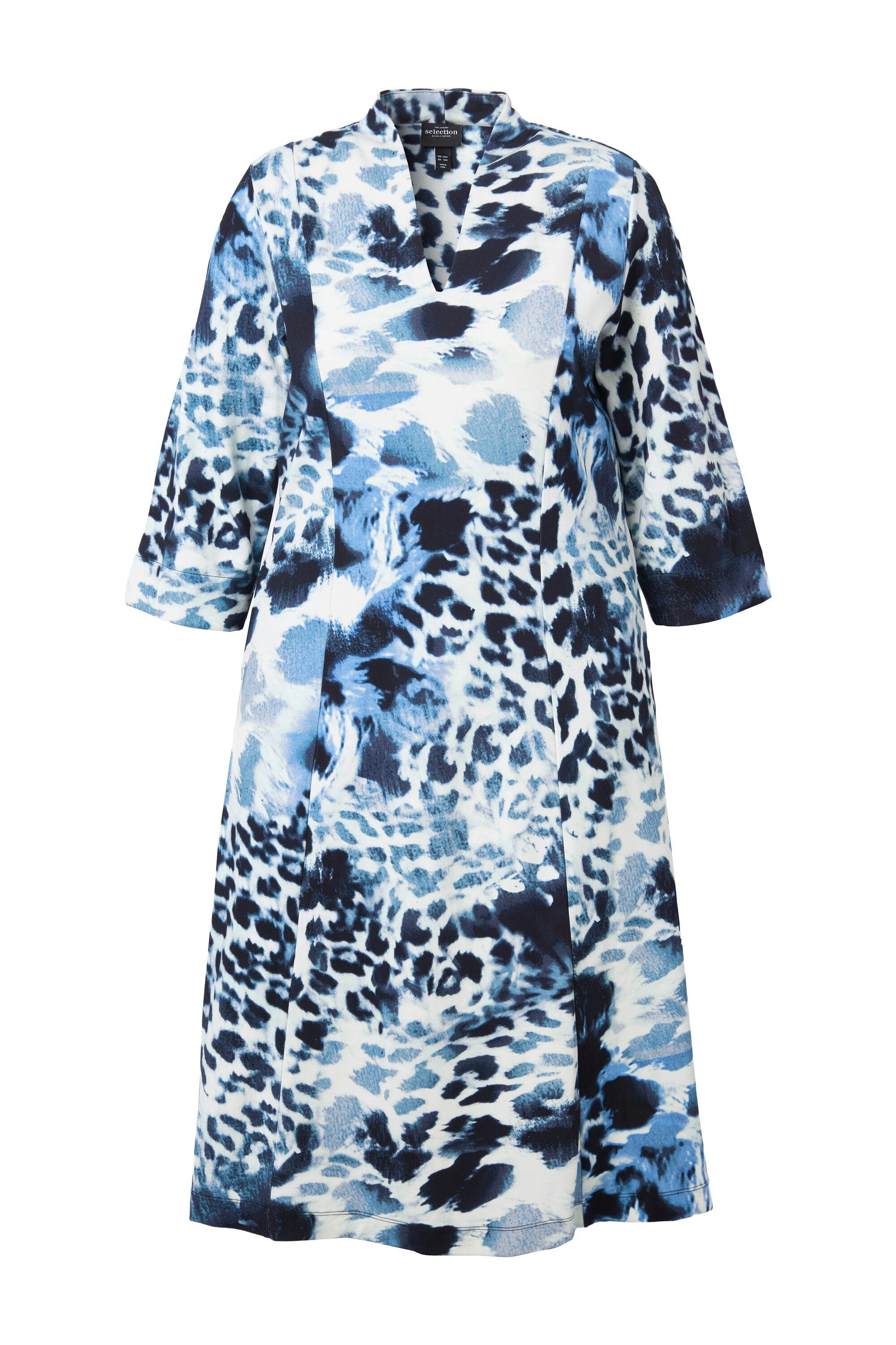 Ulla Popken Midikleid Punto-Kleid Leomuster Kelchkragen 3/4-Arm günstig online kaufen