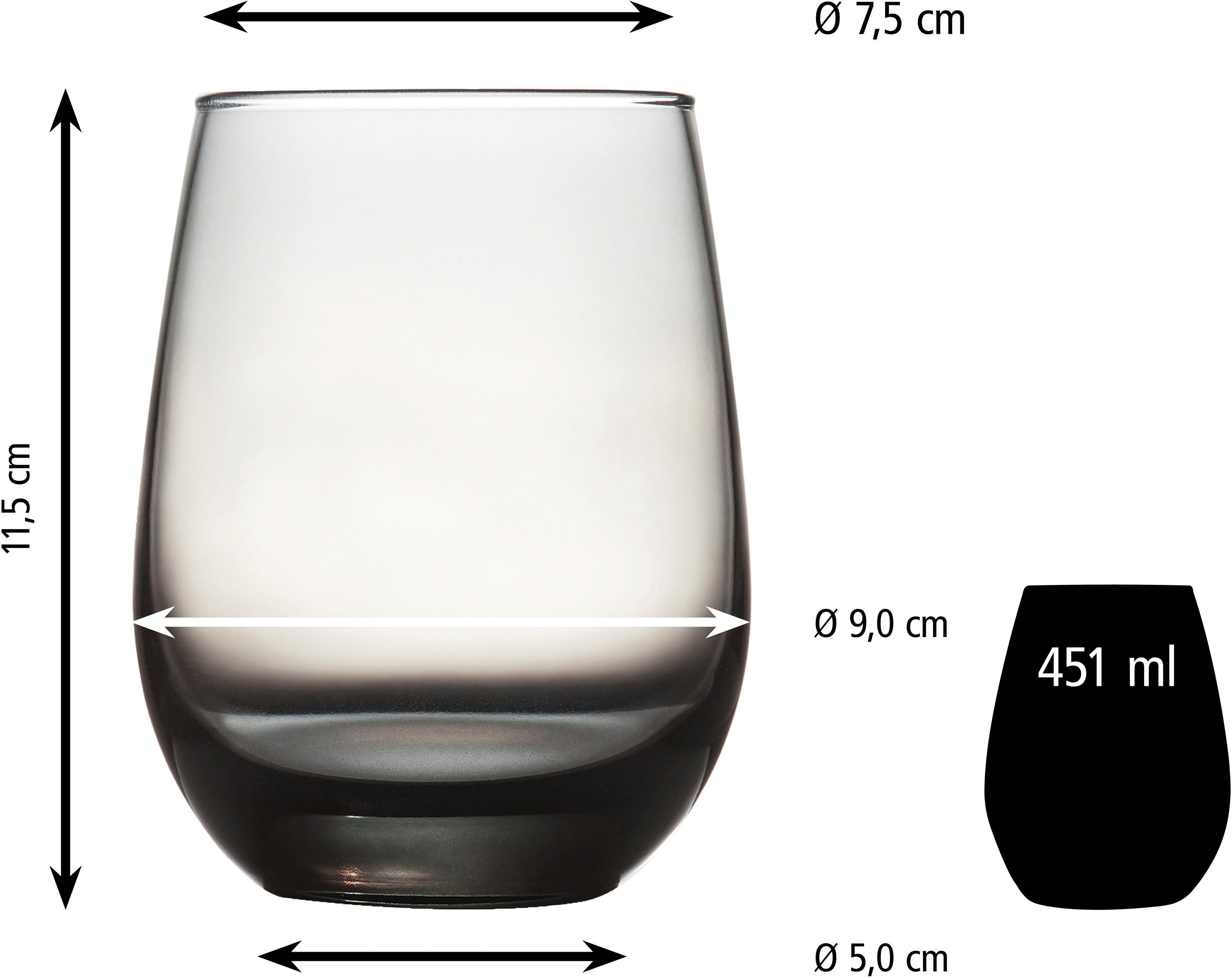 LIBBEY Gläser-Set Libbey Weinglas, 12er Set -STEMLESS-, 12-tlg., Glas, 451 ml, hochwertig verarbeitet, im modernen Design