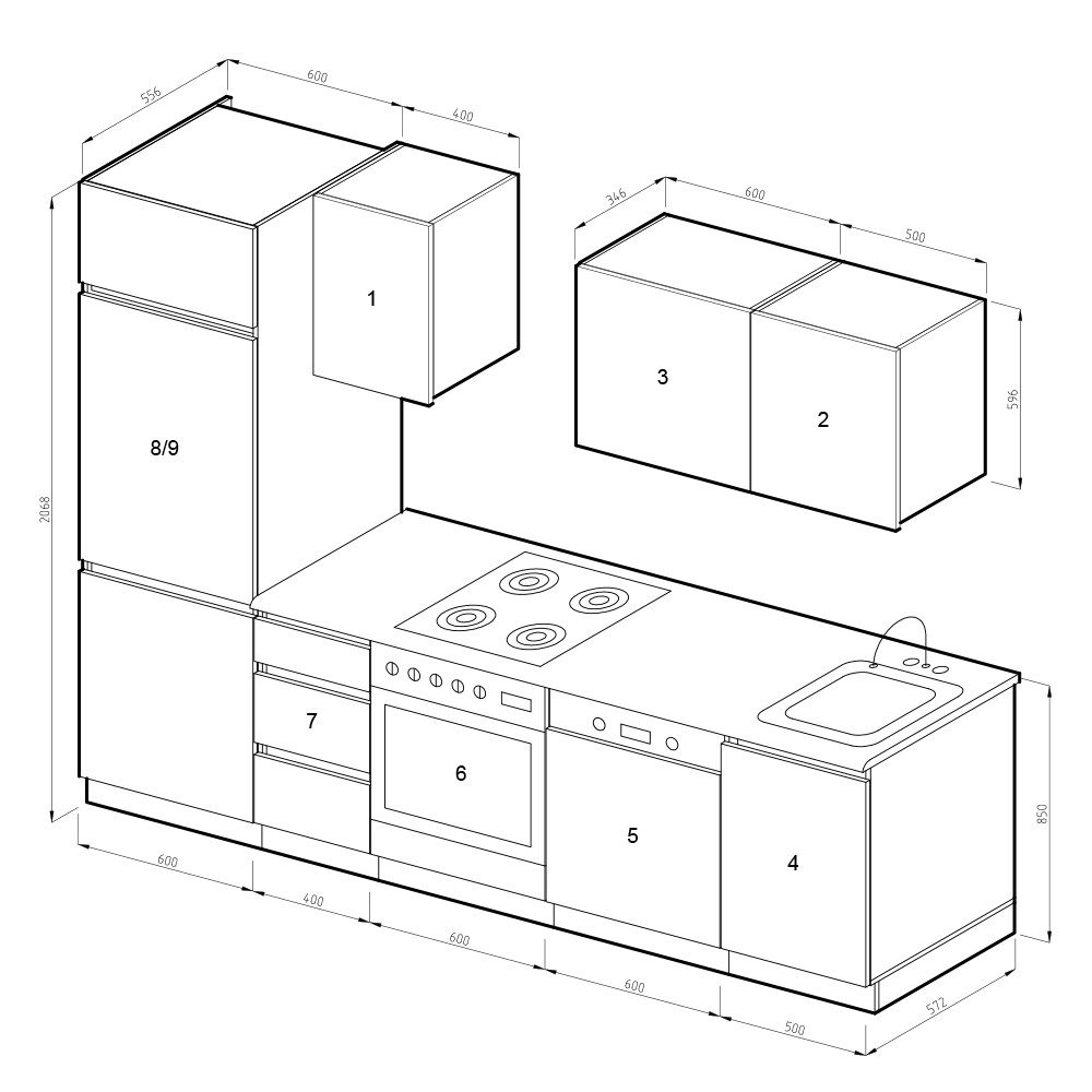 Vicco Küchenzeile Optima, Anthrazit Hochglanz/Weiß, 270 cm ohne Arbeitsplat günstig online kaufen