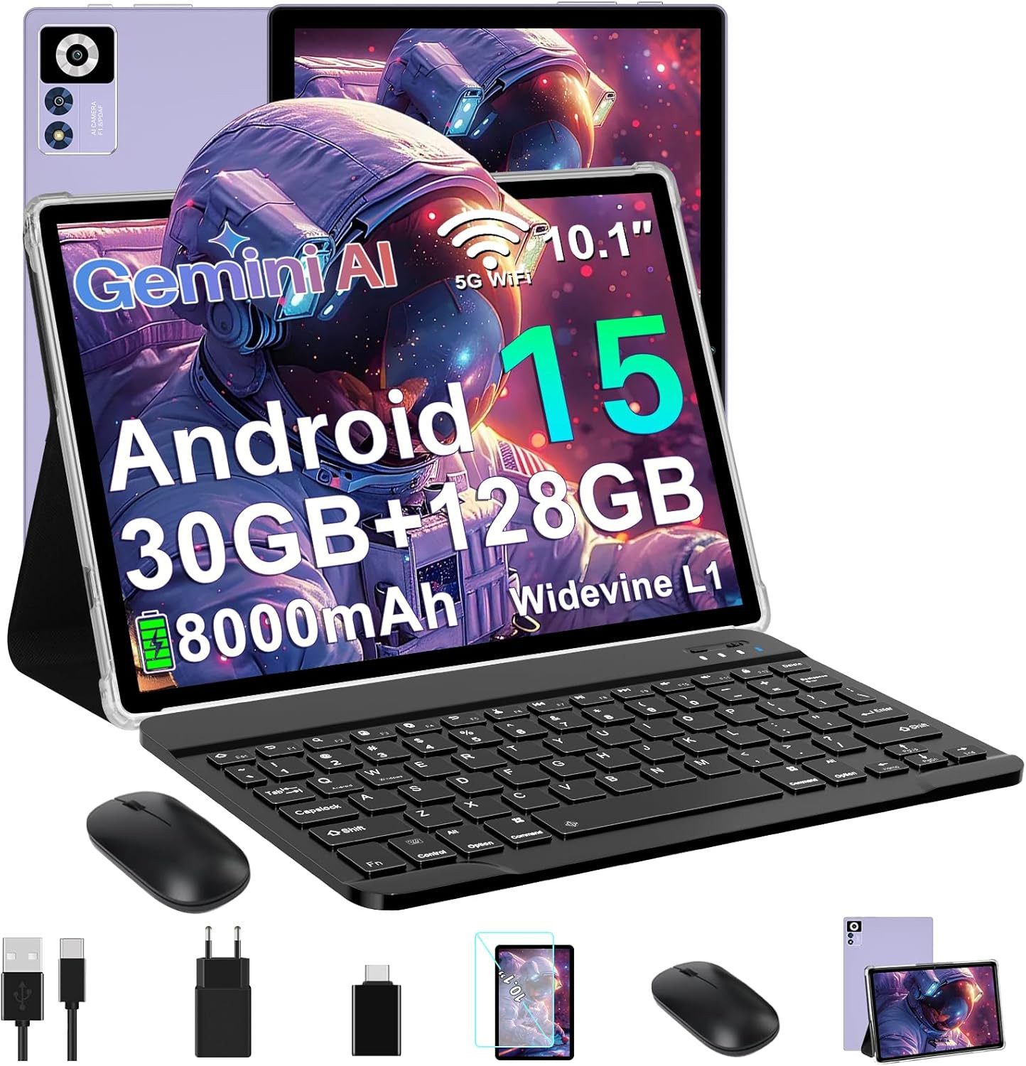 Zevelora Gemini AI 8 GB RAM 5G WLAN, Octa-Core 2.0GHz, Widevine L1 Gaming Tablet (10", 128 GB, Android 15, 5G WLAN, Mit den besten und erstaunlichsten Funktionen, attraktivem Design)