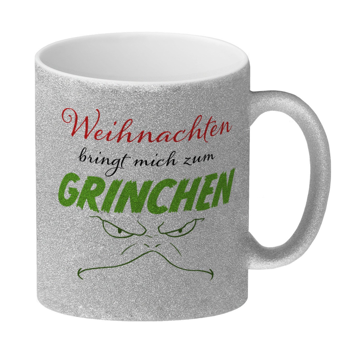 Tasse Weihnachten bringt mich zum grinchen Glitzer-Kaffeebecher mit Spruch