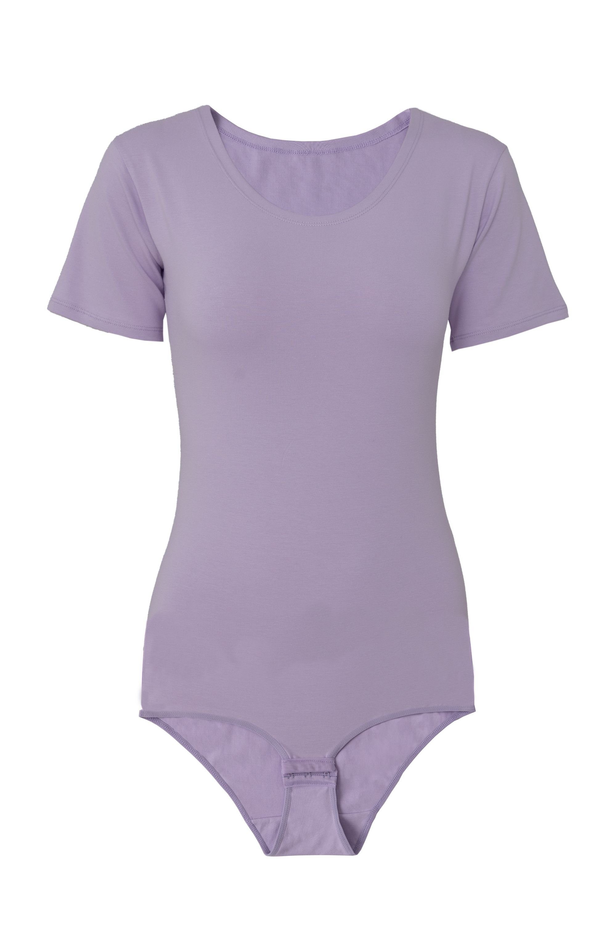 Evoni Body Damen Kurzarmbody Rundhals Bodysuit Lilac | Unterwäsche-Bodies