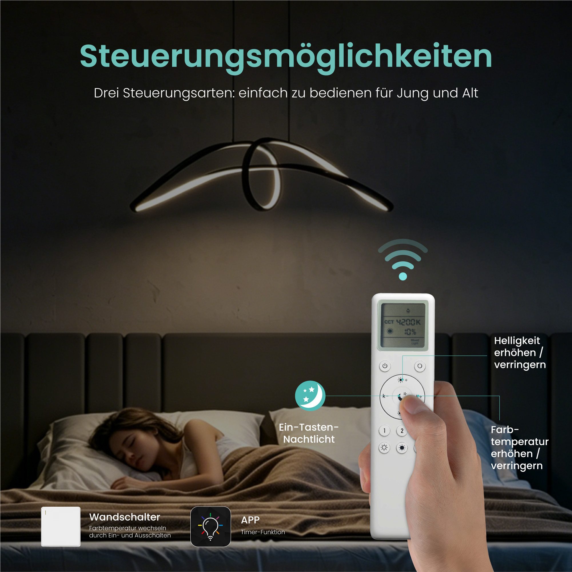 Mai & Mai LED Pendelleuchte Hängelampe Verstellbares Kabel CRI ≥ 80 180 LEDs/m Luvina11, Dynamisches Wellendesign LED-Lichtquelle Höhenverstellbar bis 1,2 m