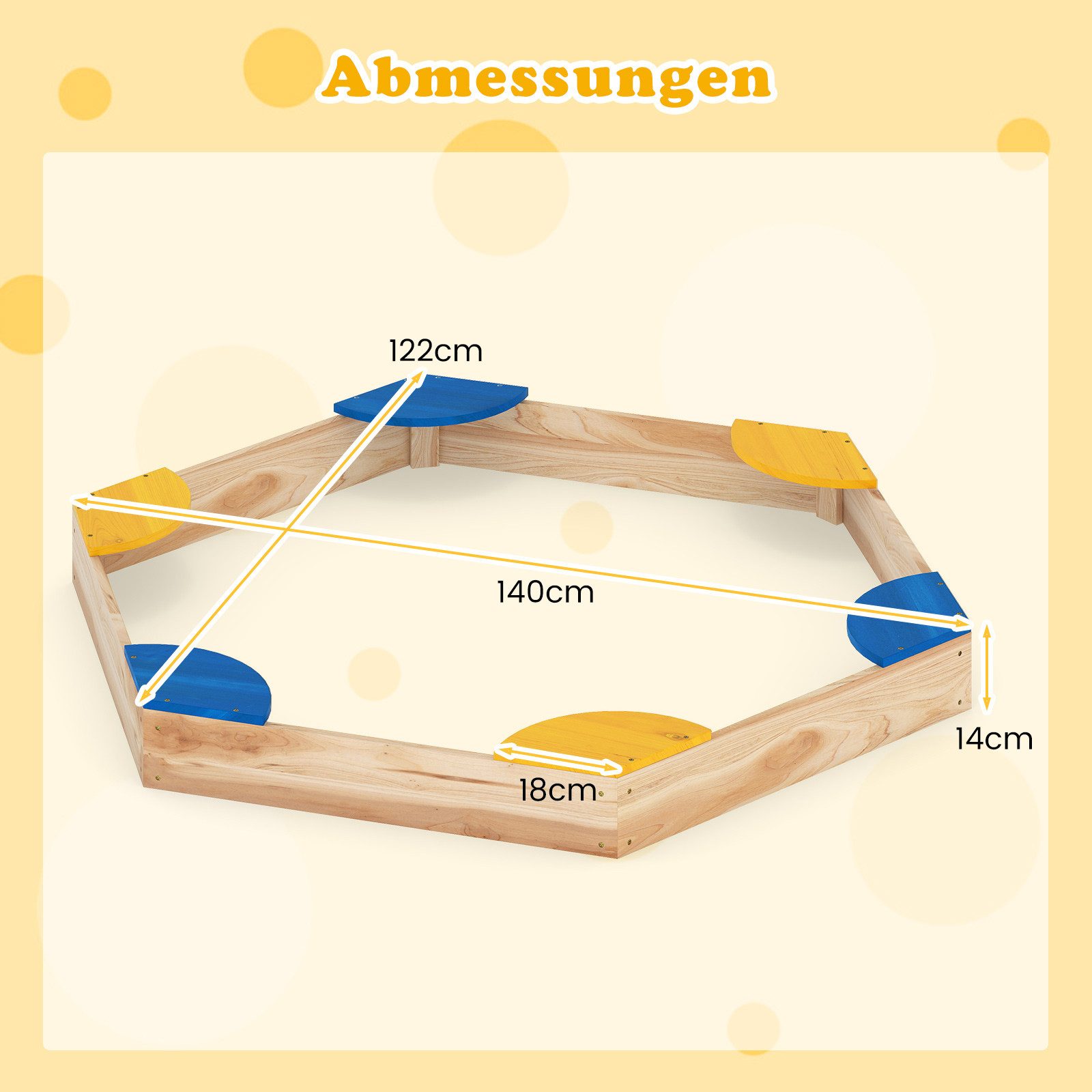 COSTWAY Sandkasten, Sechseckiger, mit 6 Sitzplätze, offener Sandkisten