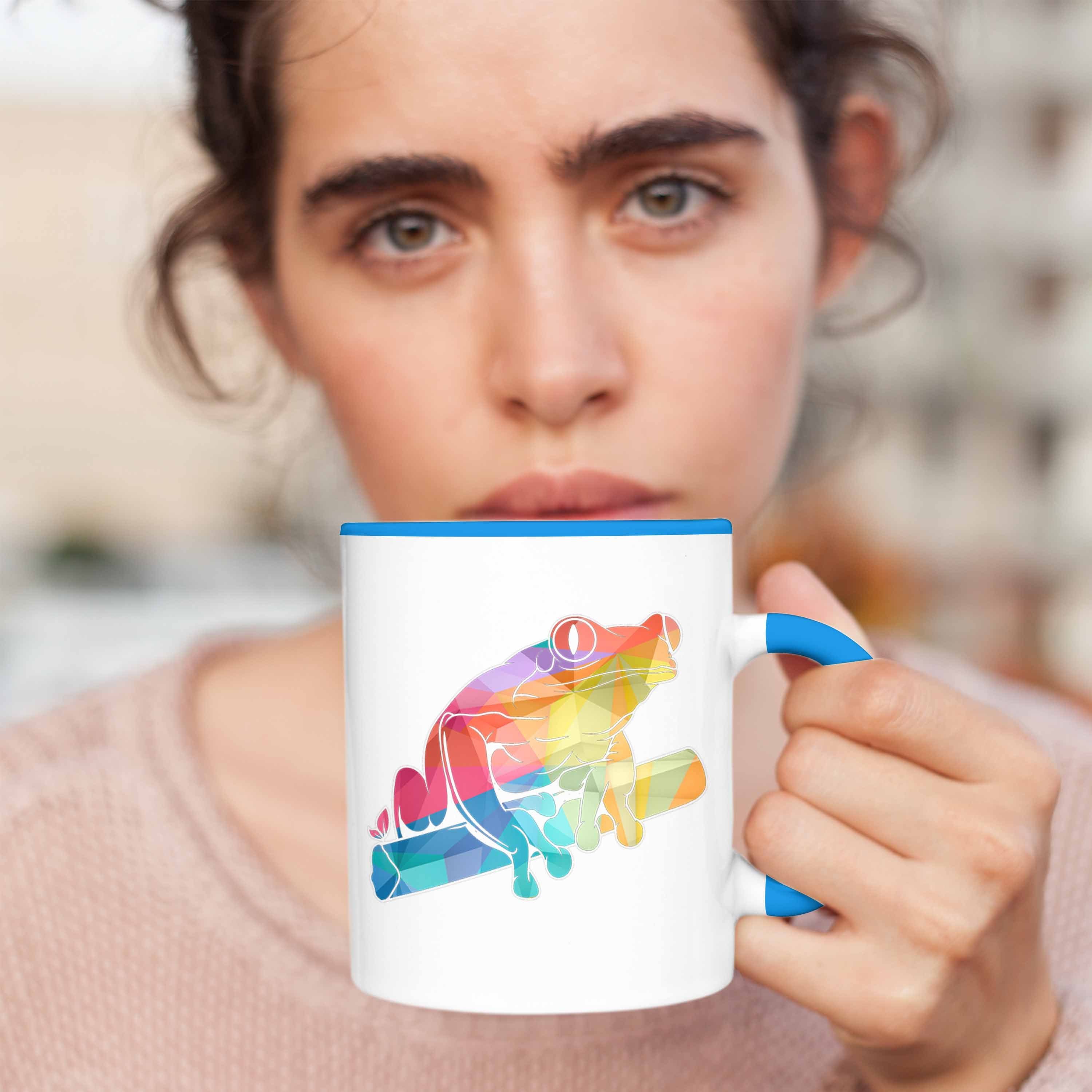 Trendation Tasse Trendation - Frosch Polygon Blau Tasse Grafik Geschenk Grafik Frösche