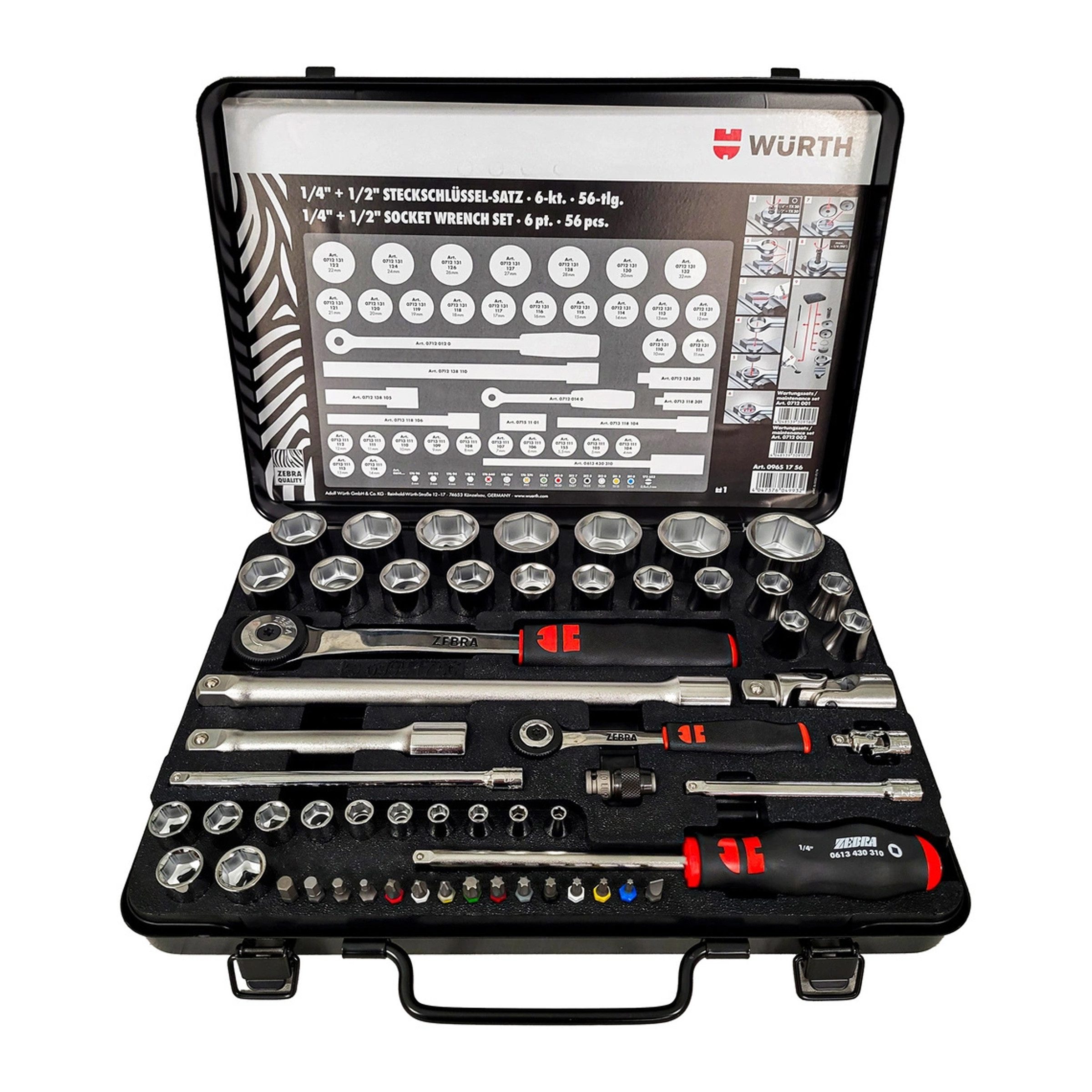 Würth Werkzeugset WURTH Zebra Steckschlüssel 1/2 Zoll Und 1/4 Zoll 56-Teili günstig online kaufen