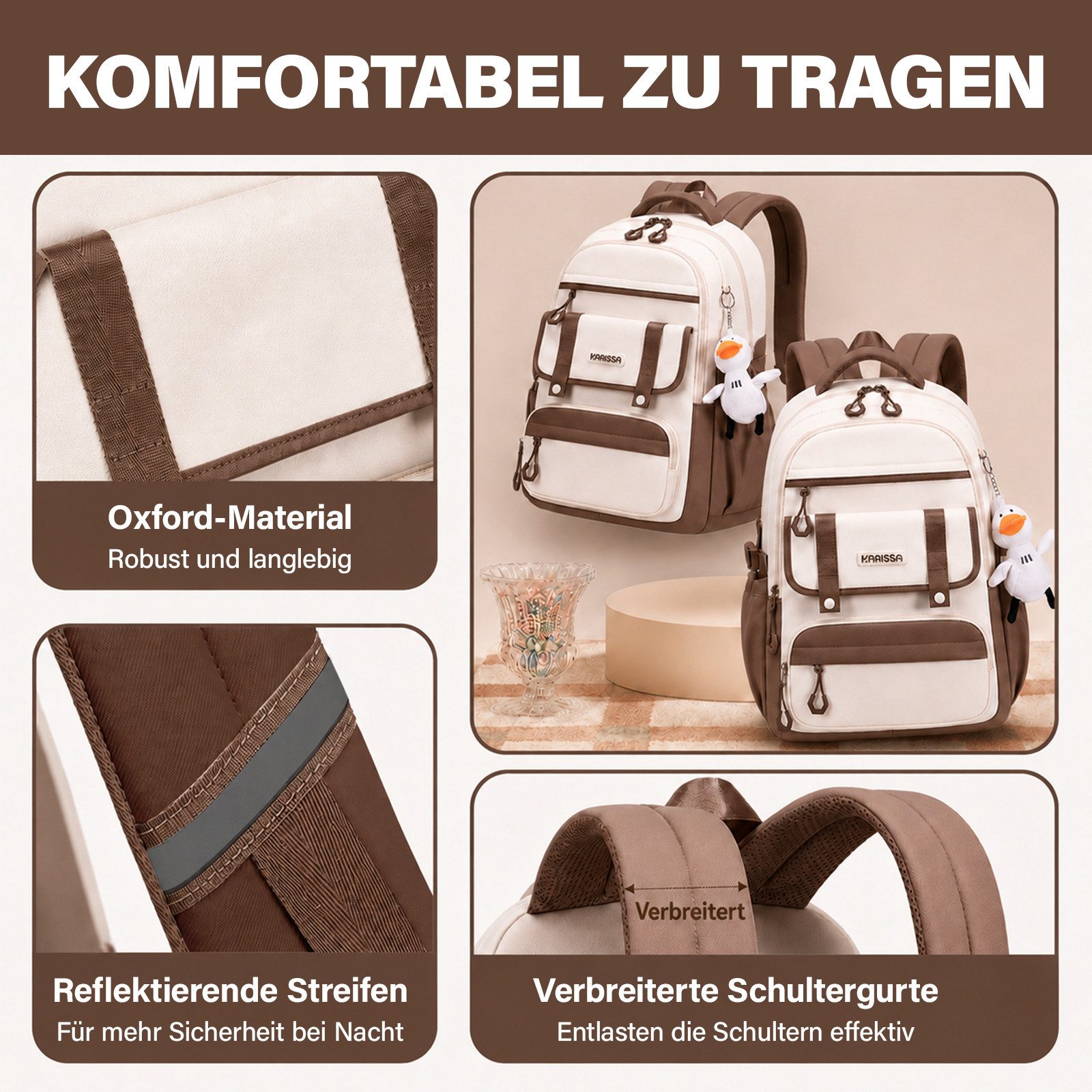 MOPUEA Schulrucksack Schulrucksack Mädchen Teenager (Rucksack Set mit Schultasche und Nachhilfetasche, 2-tlg., Für Grundschule und weiterführende Schule mit Lap – Bild 4 von 5
