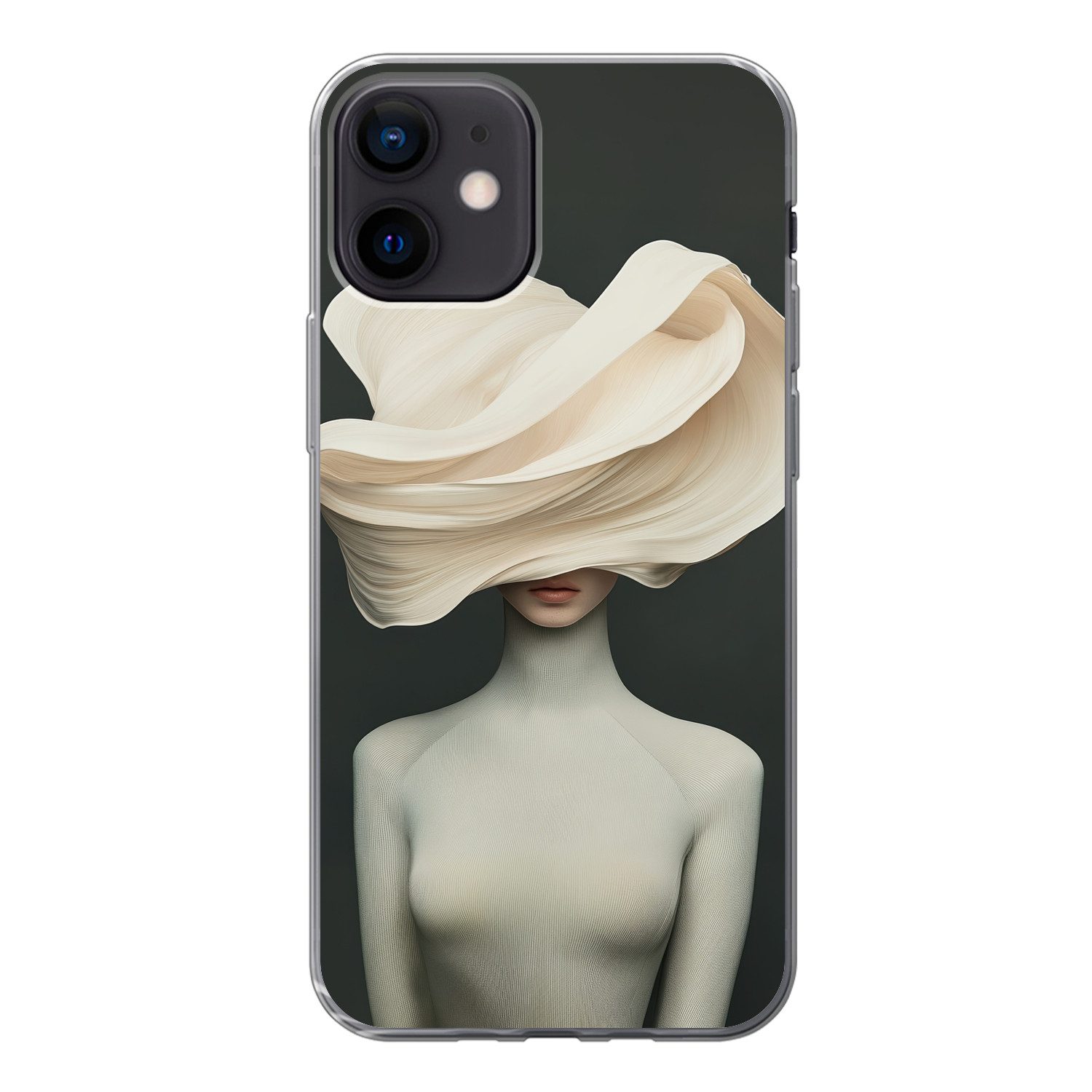 MuchoWow Handyhülle für Apple iPhone 12 Frau - Beige - Hut, Smartphone-Bumper, Print, Handy Schutzhülle Dünn