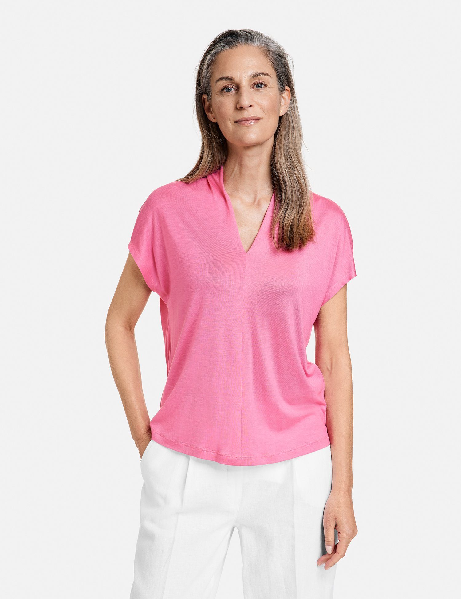 GERRY WEBER Kurzarmshirt Kurzarmshirt mit überschnittenen Soft Schultern Pink