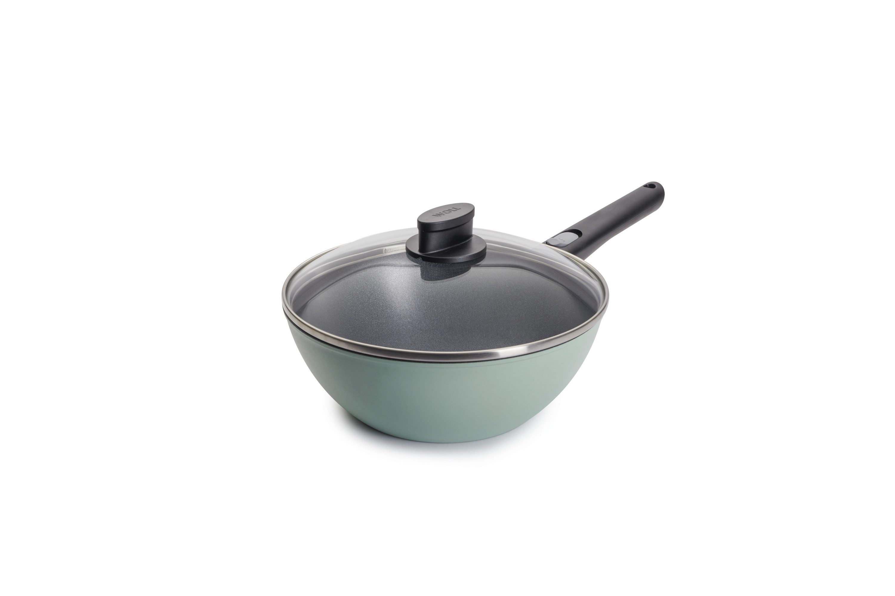 WOLL MADE IN GERMANY Wok Ecolour Ø 24 cm inkl. Deckel, Aluminiumguss (Set, 2-tlg), abnehmbarer Stiel