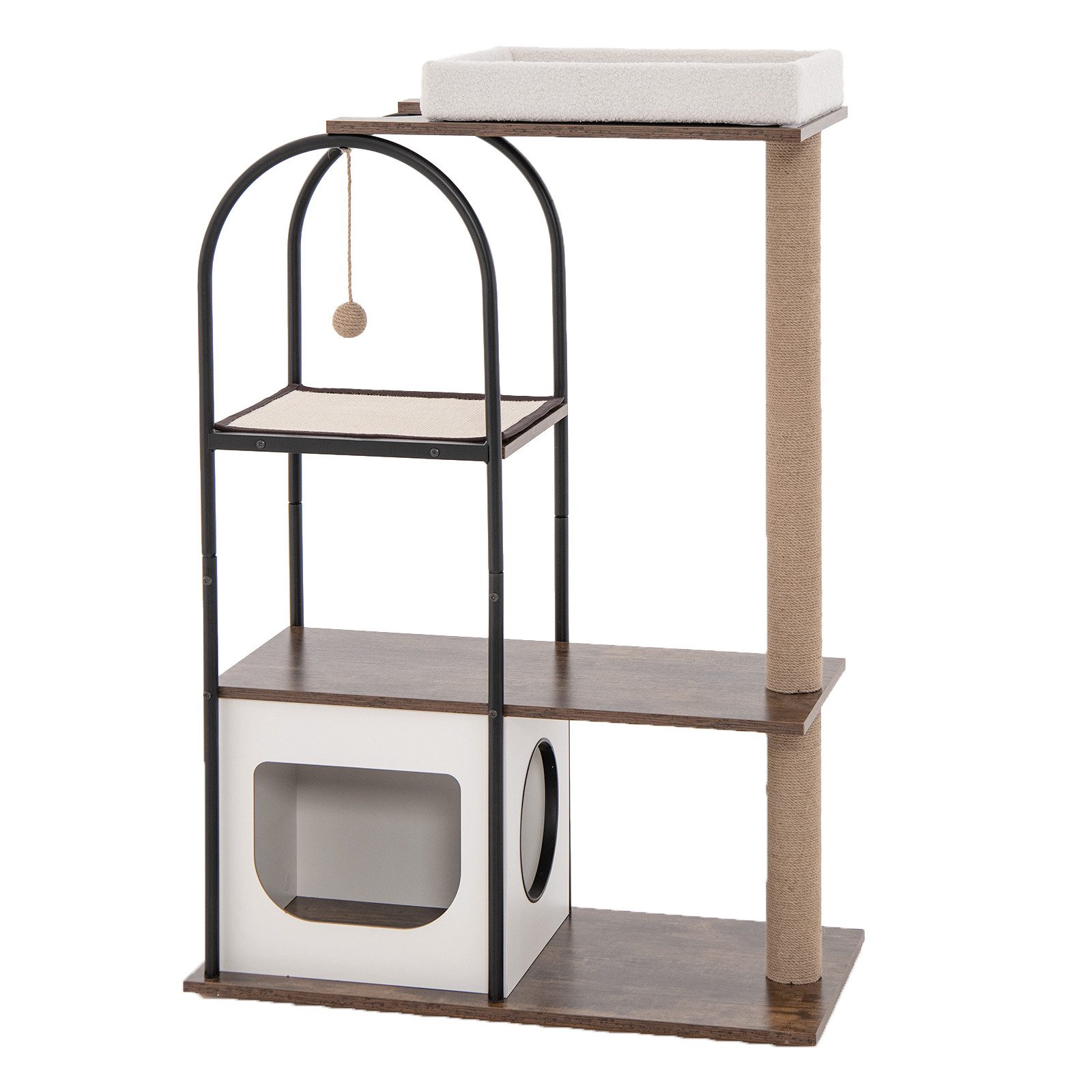 COSTWAY Kratzbaum, mit Katzenhöhle & abnehmbarem Katzenbett & Ball, 118cm hoch