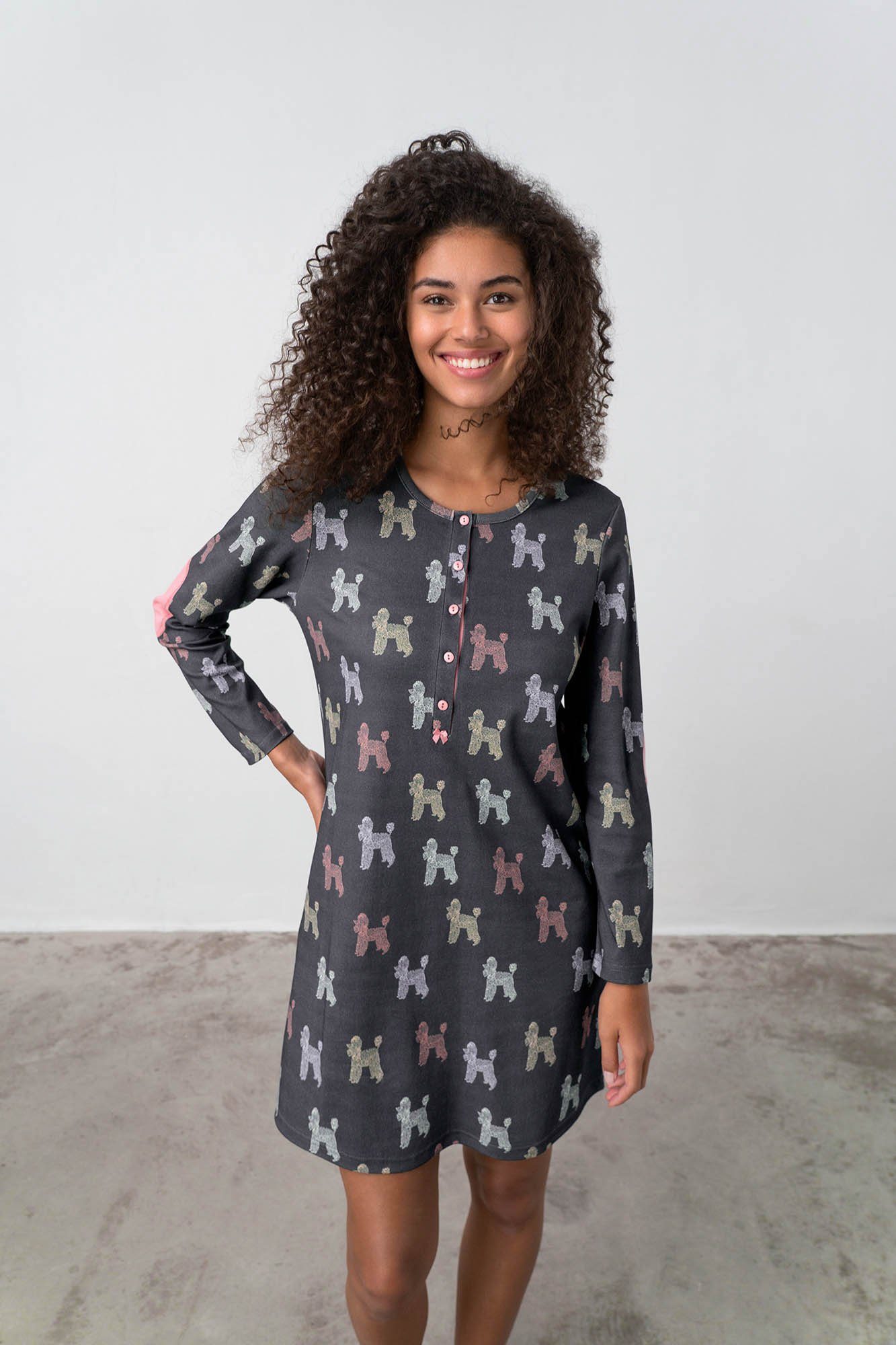 Vamp Nachthemd (Set, 1-tlg., 1-teilig) Damen Sleepshirt 90cm lang Baumwolle geknöpft Langarm