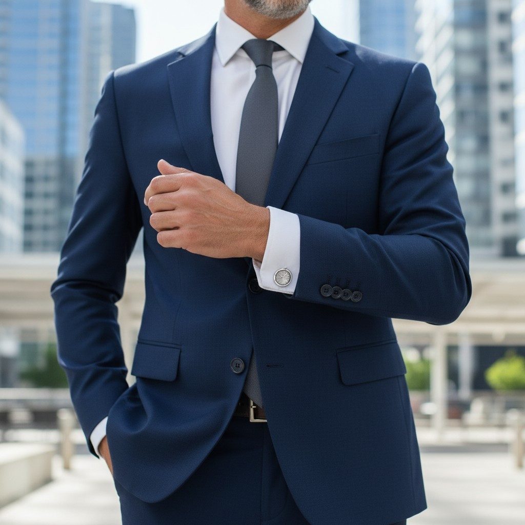 KARMA Manschettenknöpfe Set Uhr Herren Edelstahl Silber rund elegant Business (1-Paar, Hochzeit Hemd Accessoire klassisch modern), 2er Set Manschettenknöpfe