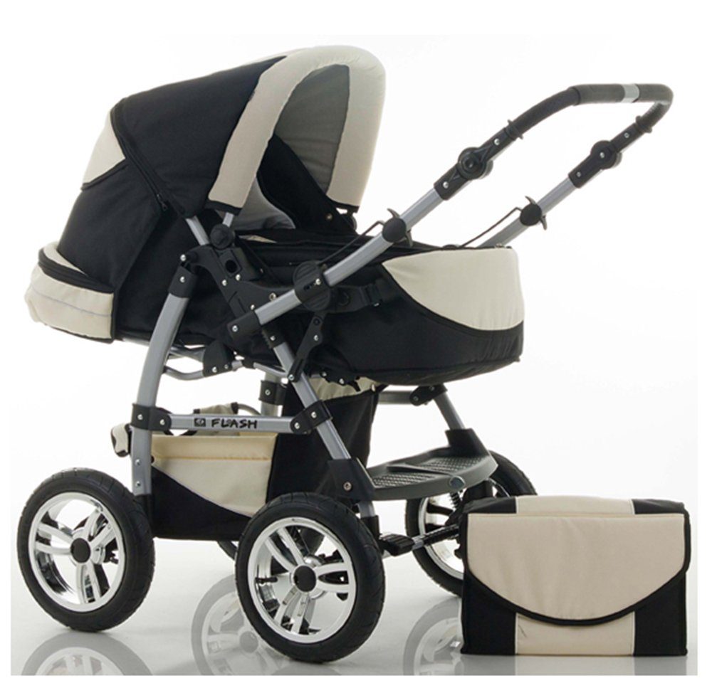 babies-on-wheels Kombi-Kinderwagen 2 in 1 Kinderwagen-Set Flash - 14 Teile - in 18 Farben Schwarz-Creme